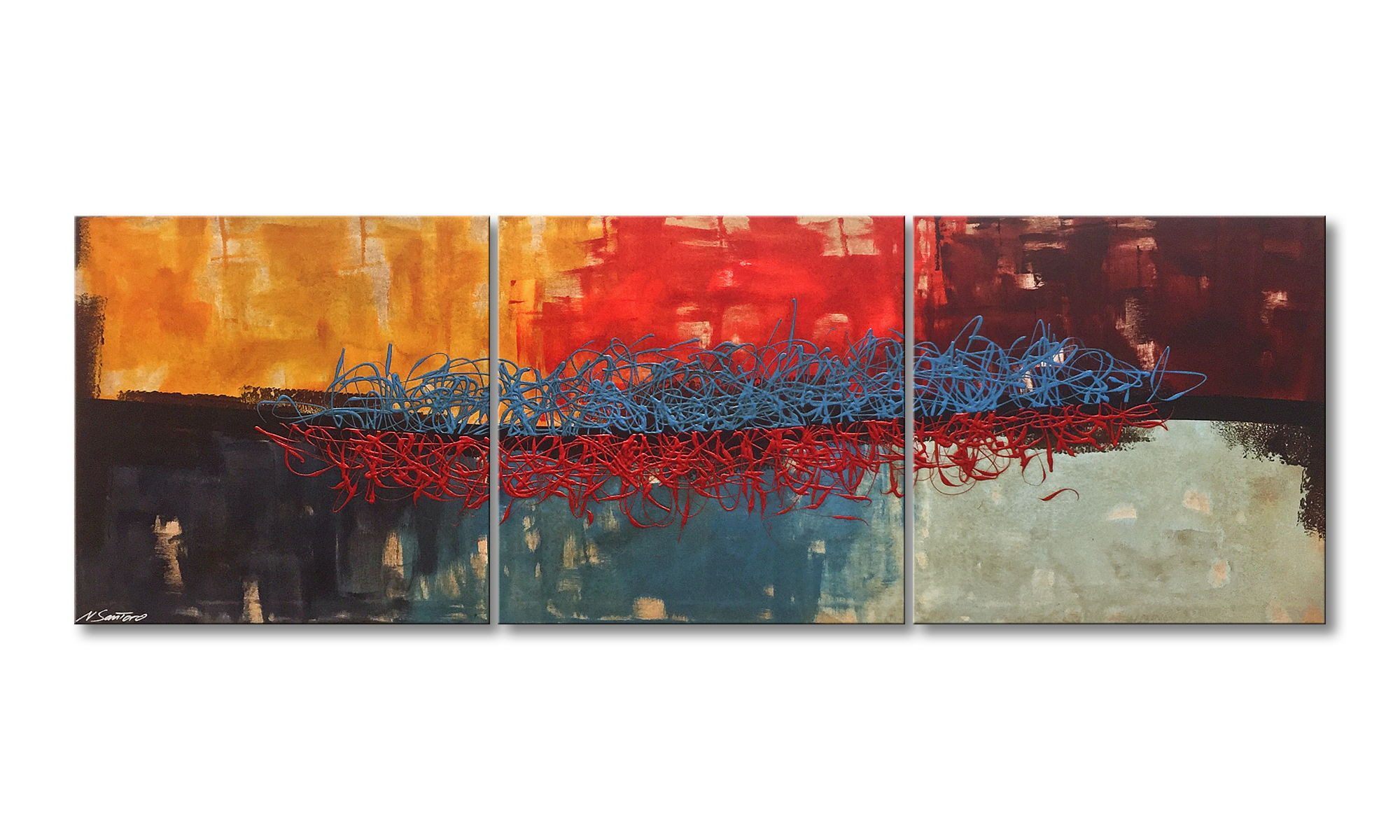 WandbilderXXL XXL-Wandbild Hot And Cold 210 x 70 cm, Abstraktes Gemälde, handgemaltes Unikat
