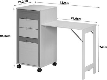 INTER-FURN Schreibtisch Ostra, smart mit aufklappbarer Arbeitsplatte von 50 zu 122 cm erweiterbar