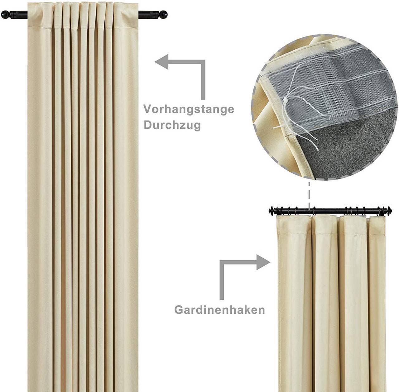 blickdicht Kräuselband St), Vorhang, (2 verdunkelnd, mit beige Multifunktionsband Woltu, 300g/m²