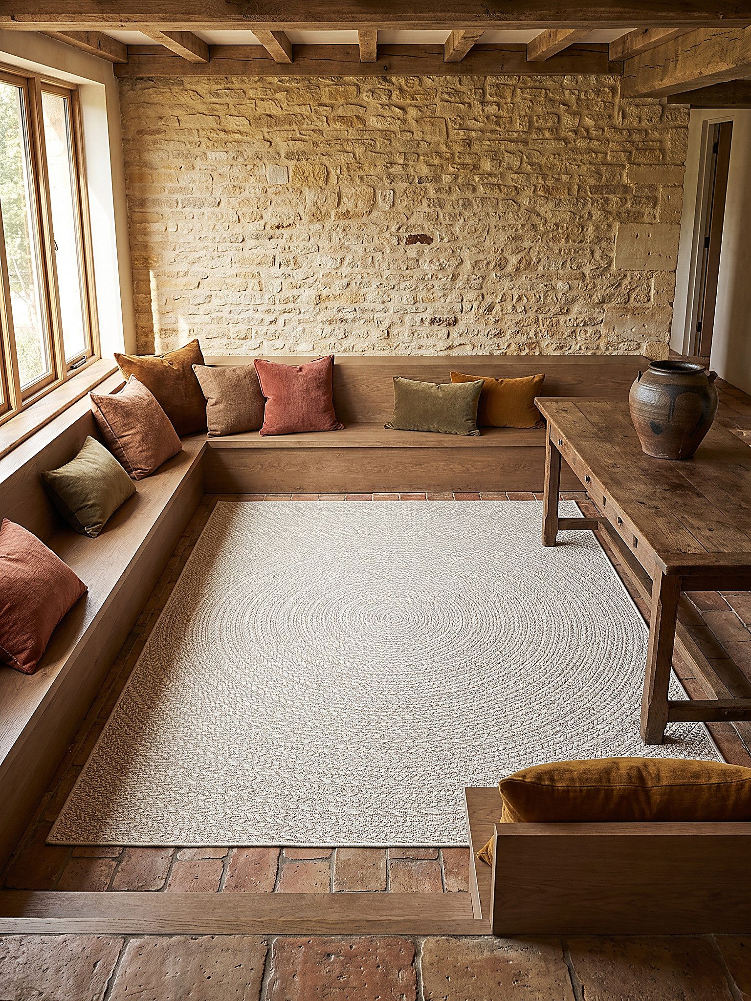 KADIMA DESIGN Teppich CORDEV Rundteppich Creme 80x80 Berber Polypropylen Wohnzimmer, Rund, Höhe: 4 mm, Saugroboter-geeignet, Strapazierfähig, Pflegeleicht, Farb – Bild 5 von 5