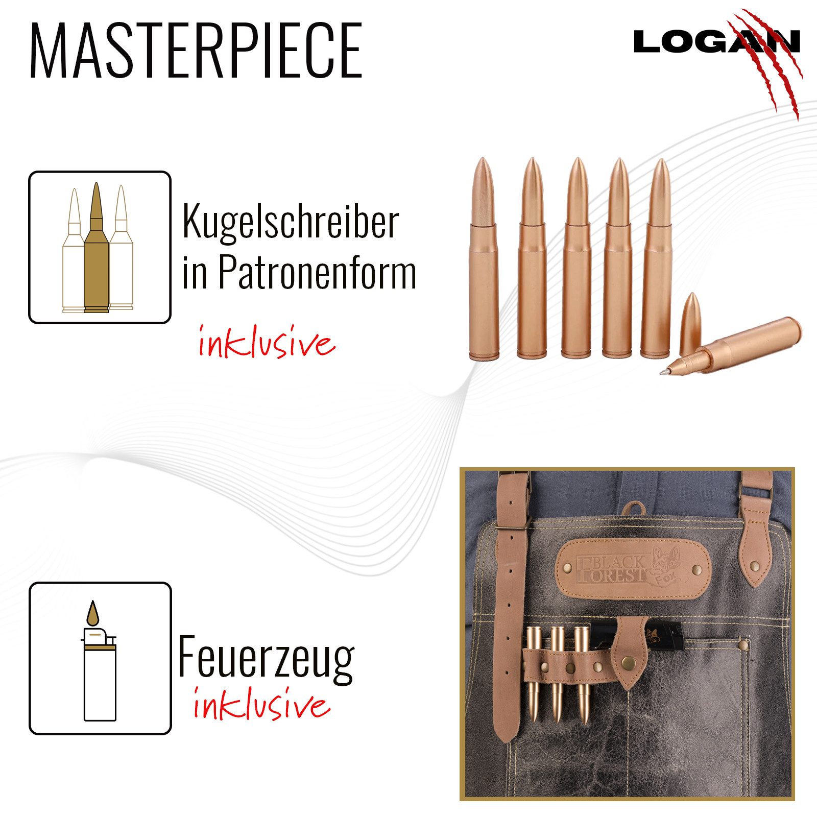 BLACK FOREST FOX Grillschürze LOGAN MASTERPIECE Leder Grill BBQ Arbeits Koch Schürze Cracker Schwarz, (Packung)
