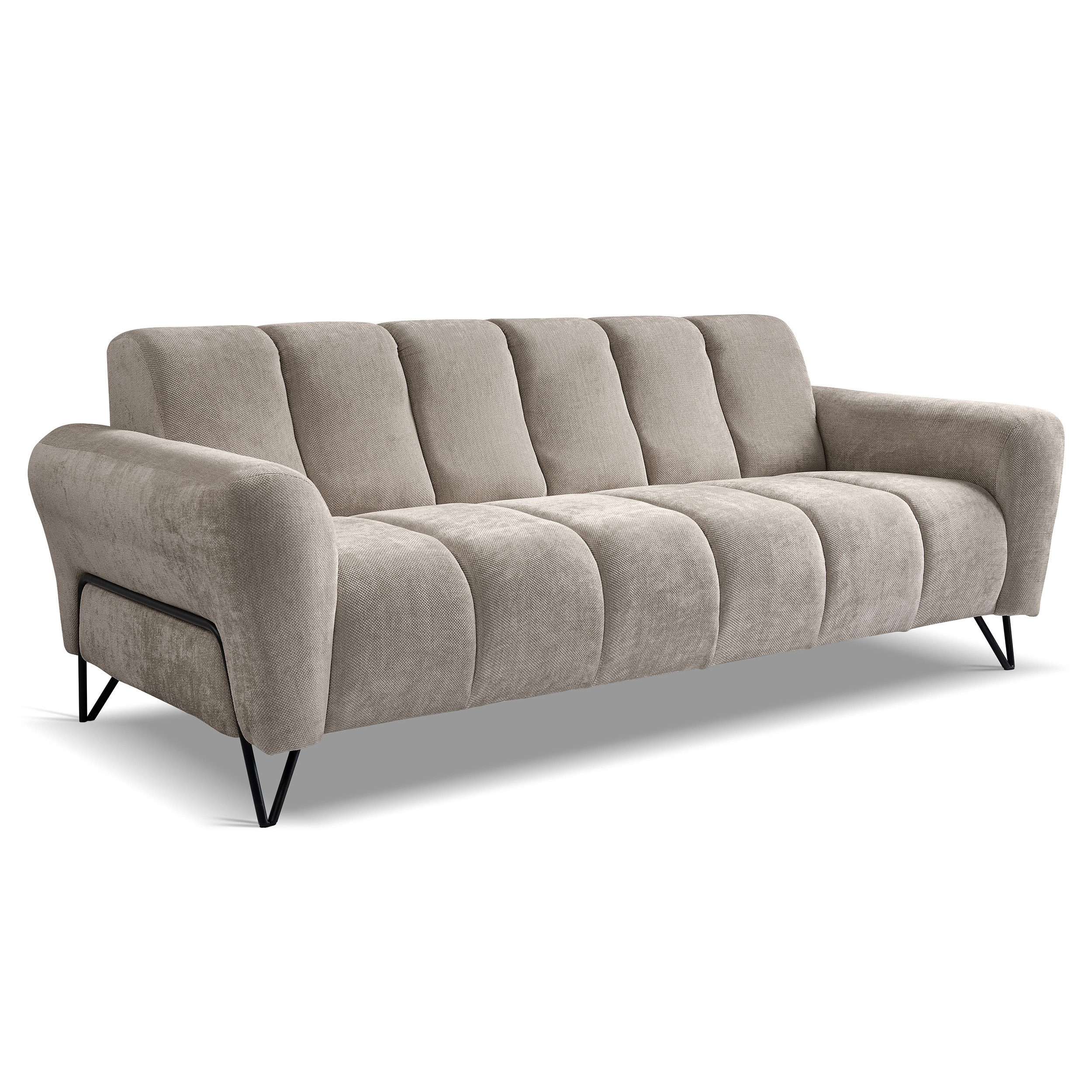 Beautysofa Polstergarnitur VOLARE mit Metallbeine in schwarzer, 3-Sitzer Sofa +2-Sitzer Sofa + Sessel