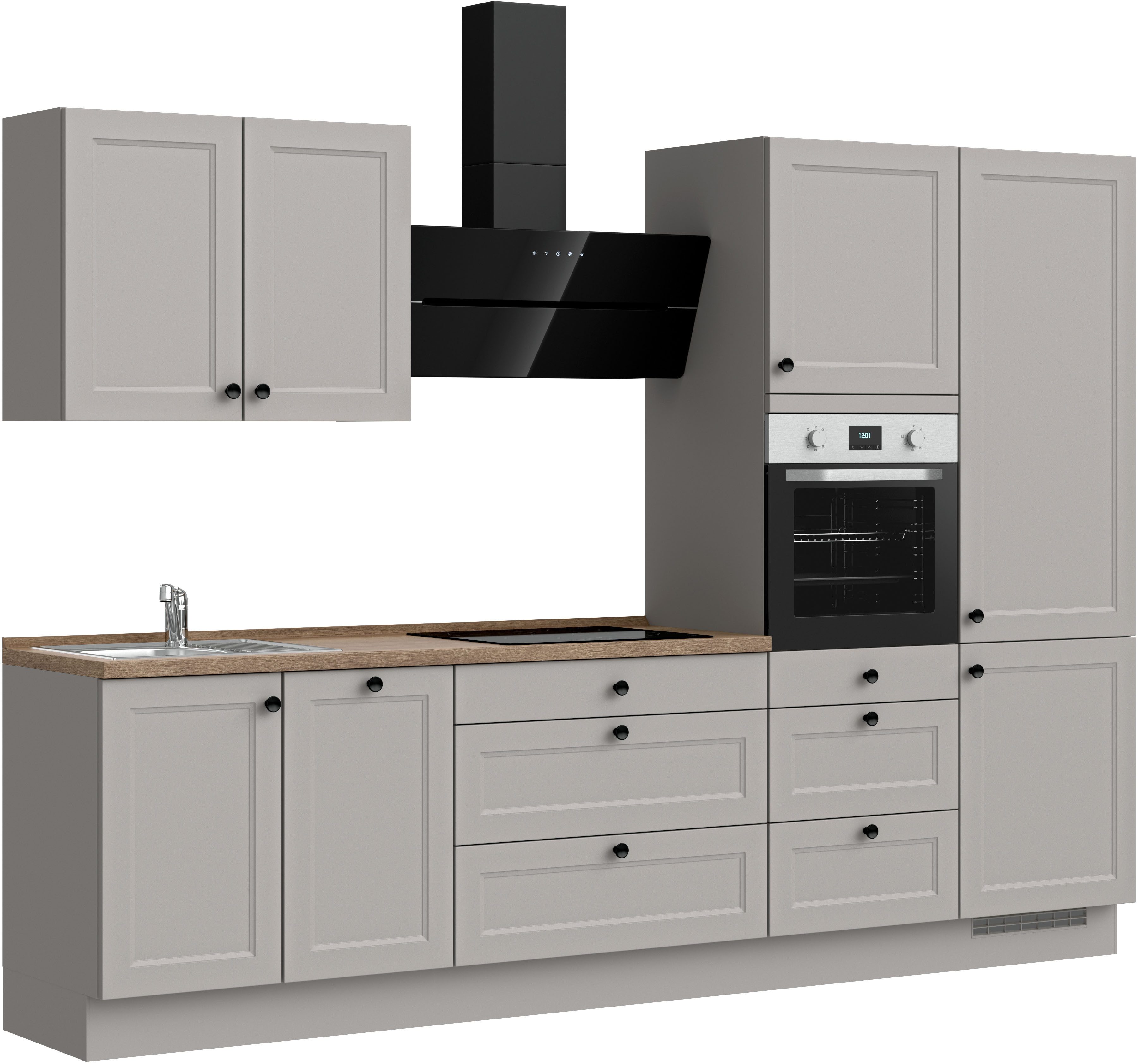 nobilia® Küchenzeile "Cascada II", NEU: individuell anpassbar mit gratis Profi-Beratung, vormontiert, Breite 300 cm, Ausrichtung wählbar, wahlw. mit E-Geräten