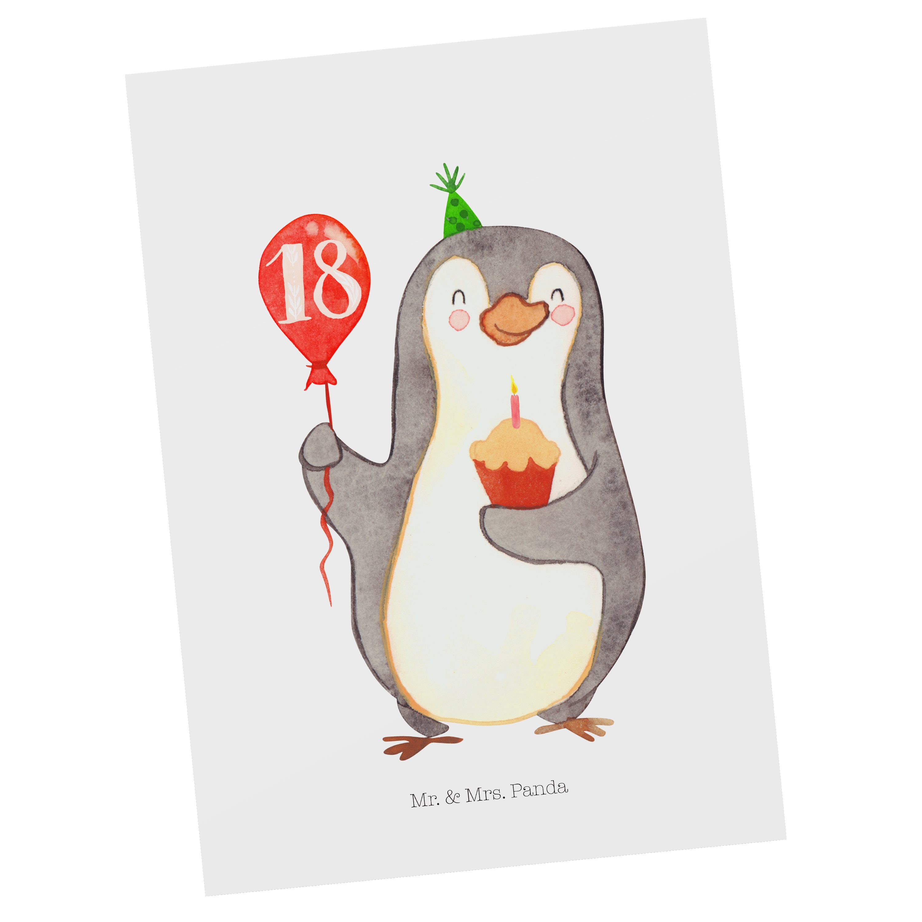 Mr. & Mrs. Panda Postkarte 18. Geburtstag Pinguin Luftballon - Weiß - Geschenk, Einladung, Gesch