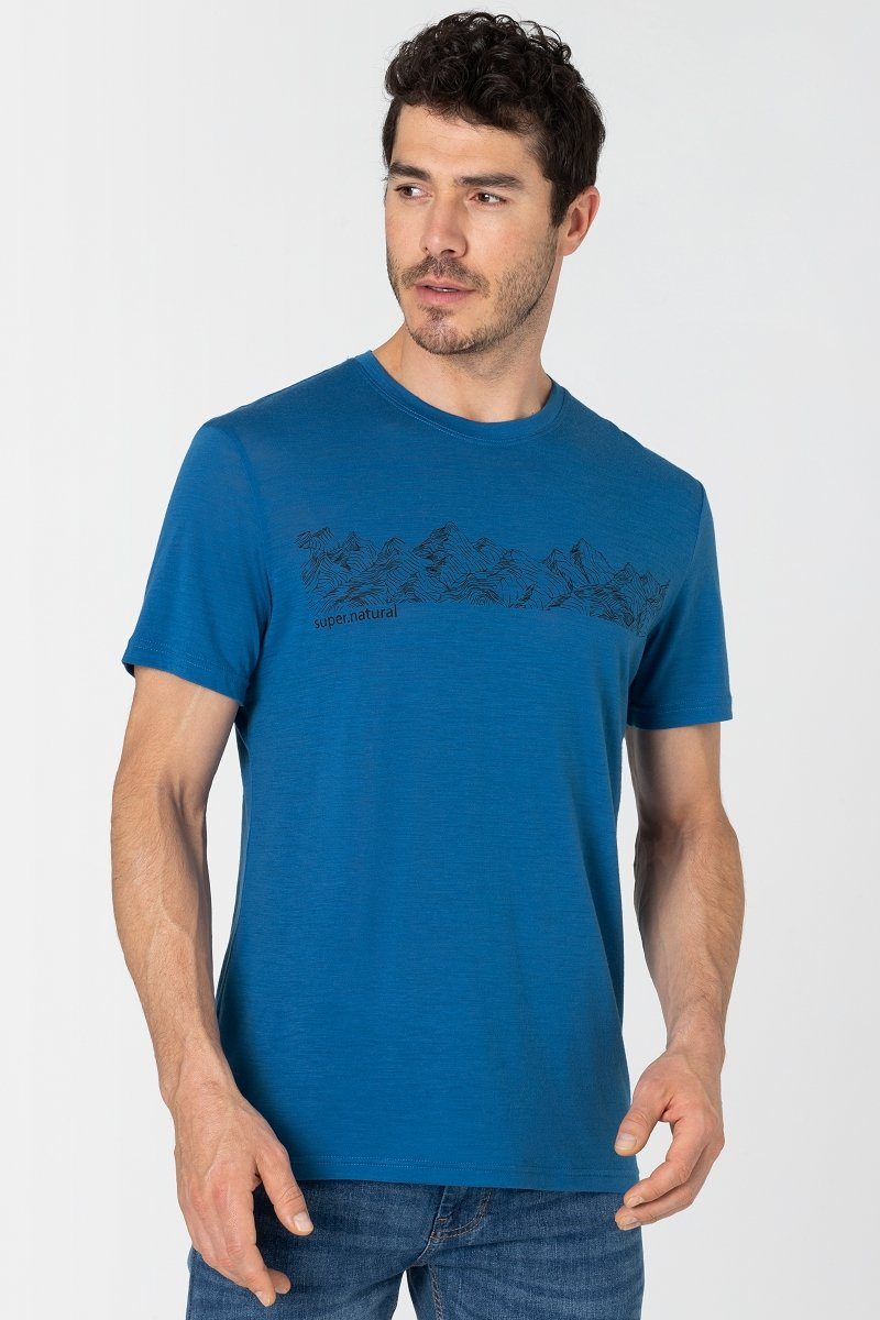 SUPER.NATURAL T-Shirt Merino T-Shirt M CONTOUR TEE alpiner Print, Merino-Materialmix High Tide/Jet Black