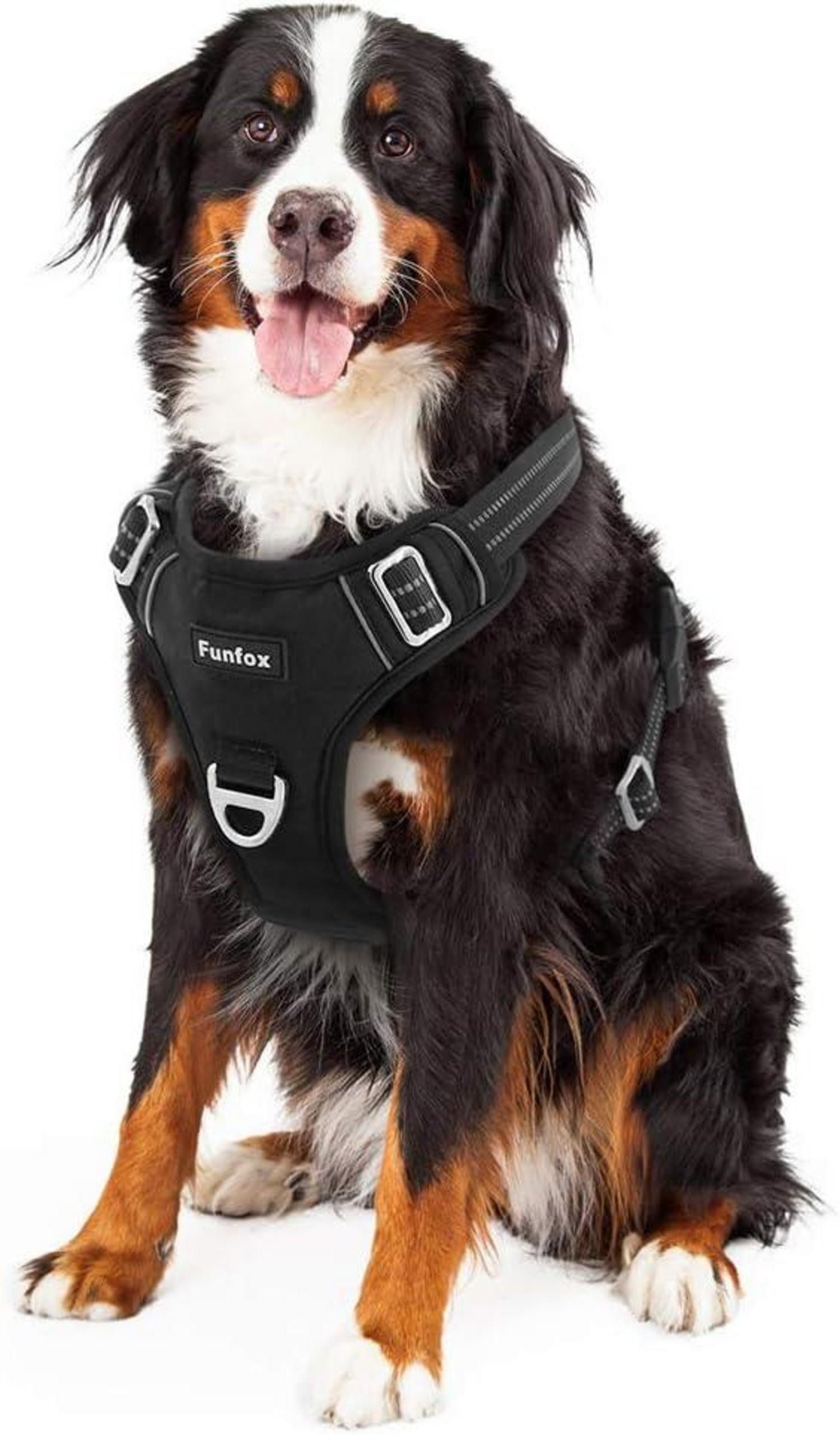 Funfox Hunde-Halsband Hundegeschirr für große Hunde No Pull Sicherheitsgeschirr XL Schwarz