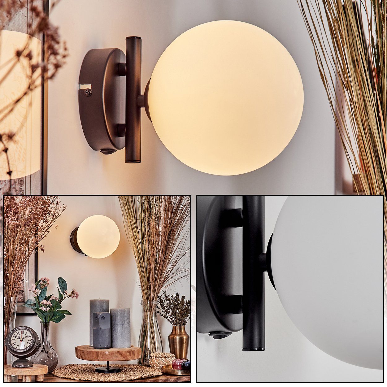 hofstein Wandleuchte Wandlampe aus Metall/Glas in Schwarz/Weiß, ohne Leuchtmittel, Leuchte mit Glasschirm, An-/Ausschalter, 1xG9, ohne Leuchtmittel