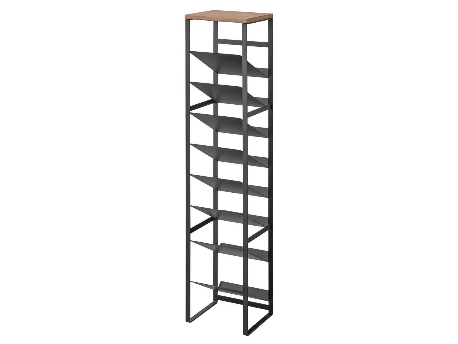 Yamazaki Küchenregal Tower Flaschenregal Metall mit 8 schrägen Ebenen 20x88x19cm, Flaschenhalter, Flaschenregal mit 8 Etagen, Metallgestell und Holzablage
