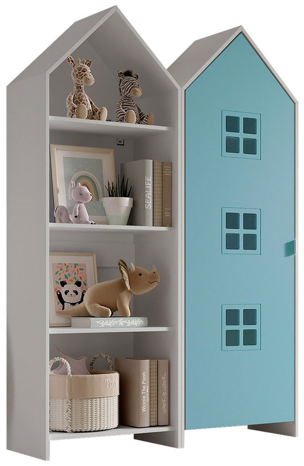 Vipack Kleiderschrank Set Casami Bruges in trendigem Design, 1 Regal u. 1 Kleiderschrank (2-St., Schranktür in verschiedenen Farben und Fensteranordnungen) variable Typenanordnung, Kleiderschrank mit Böden und Kleiderstange