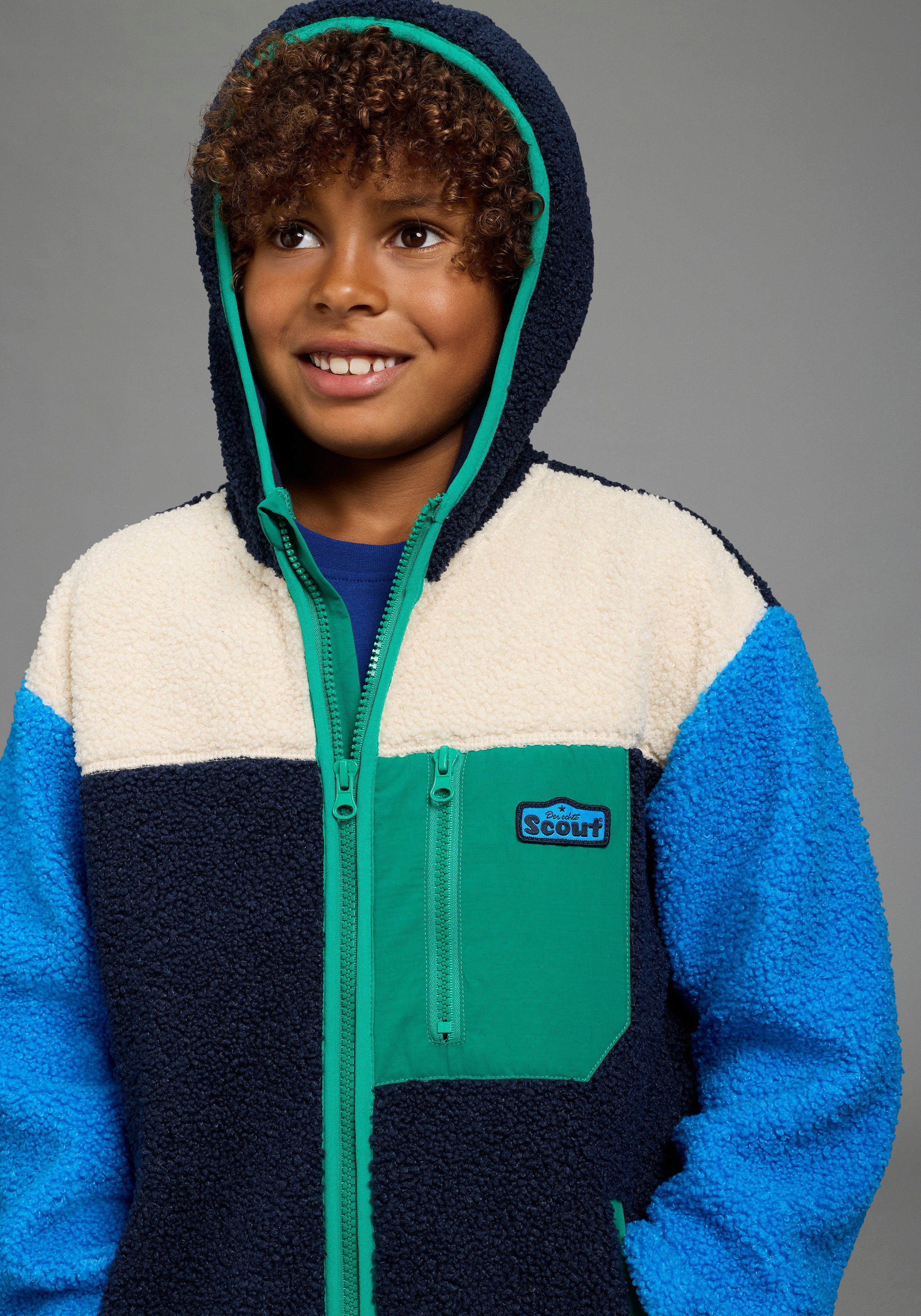 Scout Fleecejacke Tedey-Fleecejacke Colorblocking - NEU von SCOUT Teddyplüschjacke mit Kapuze und Stehkragen, hüftlanger Schnitt – Bild 3 von 5