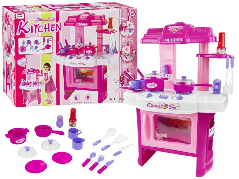 LEAN Toys Kinder-Küchenset Zubehör Spielzeugküche Backofen Kocher Batteriebetrieben Mädchen