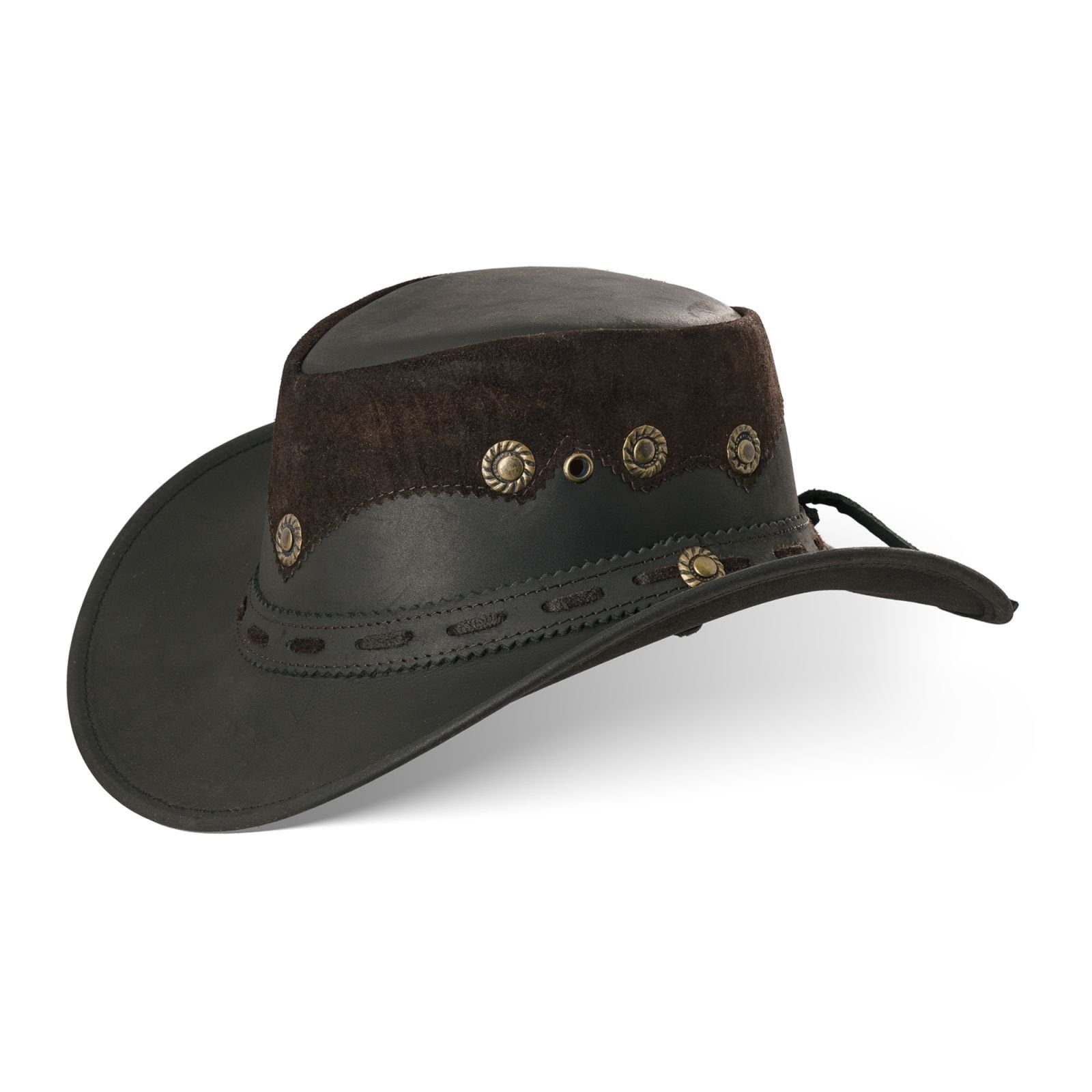 BLACK FOREST FOX Cowboyhut Country Luxus Western Cowboy Hut Reiten Leder Sonnenhut in 2 Farben Deep Brown Größe L