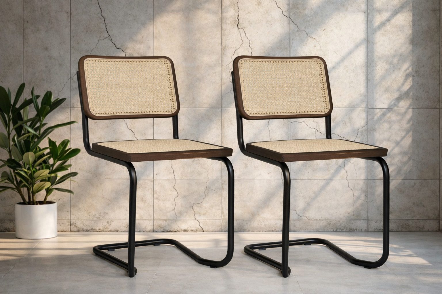 pemora Freischwinger Schwingstuhl JENA 2-er Set Wiener Geflecht, stapelbar Gestell schwarz