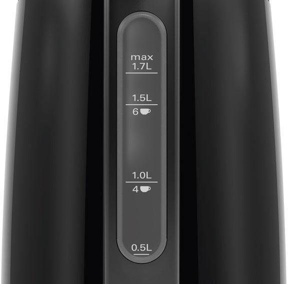 BOSCH Wasserkocher DesignLine TWK3P423, Ausgießen ohne Spritzer, Tassenanzeige, 1,7 l, 2400 W, Überhitzungsschutz, Schwarz