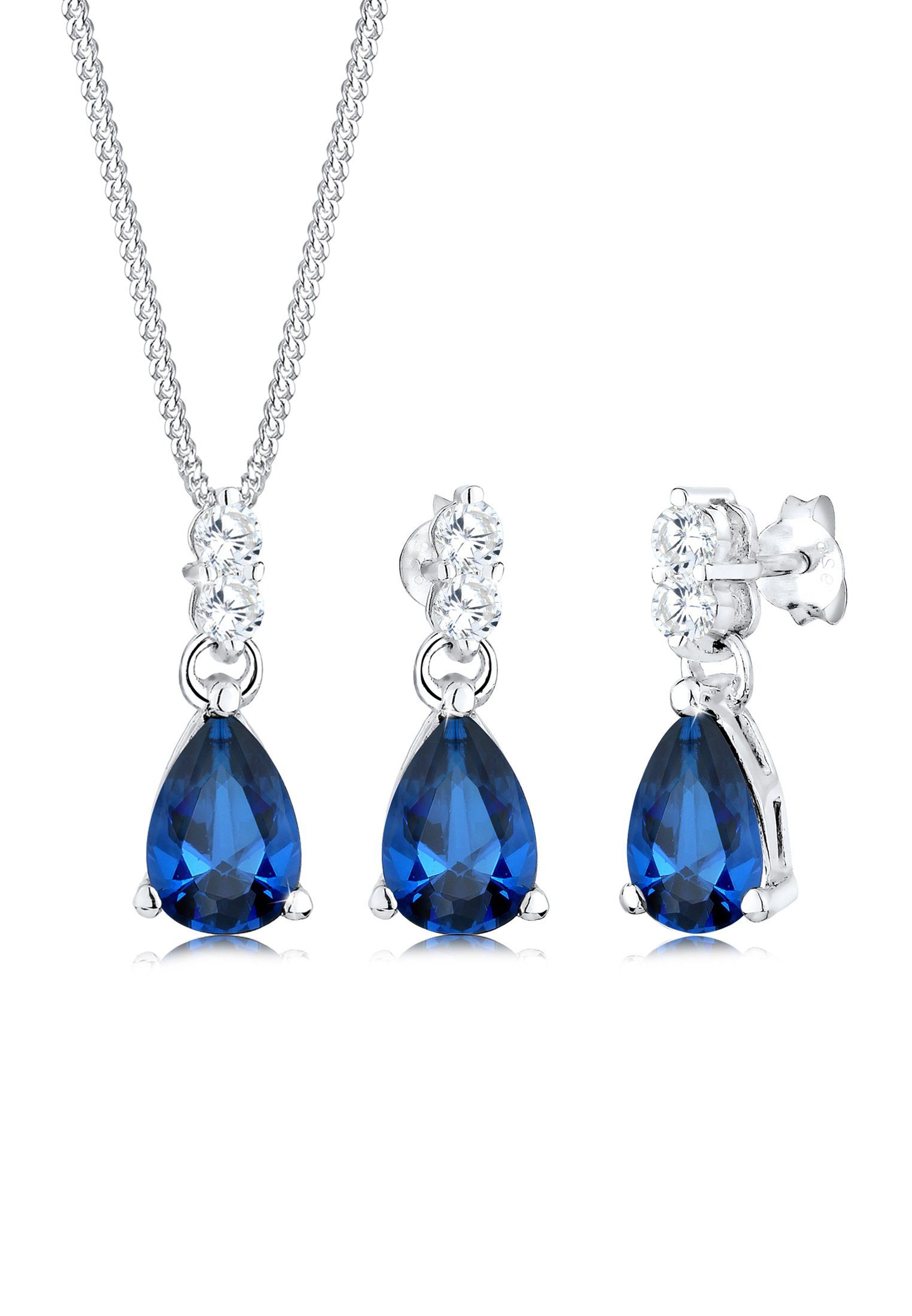 Elli Premium Schmuckset Zirkonia Synthetischer Saphir Blau 925 Sterling Sil günstig online kaufen