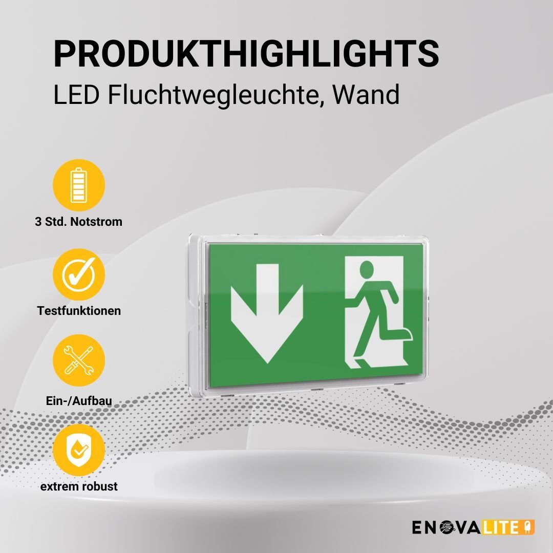ENOVALITE LED Arbeitslicht LED-Fluchtwegleuchte, Notstrom, TEST-Funktion, Ein- & Aufbau, IP65, LED fest integriert, Tageslichtweiß, kaltweiß, 4 Piktogramme