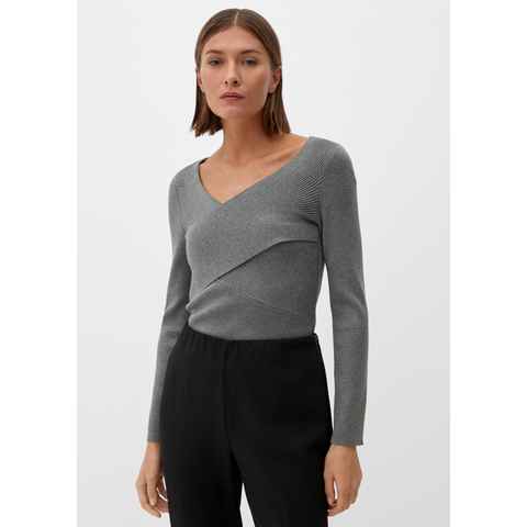 s.Oliver BLACK LABEL Strickpullover Feinstrick-Pullover in Wickel-Optik