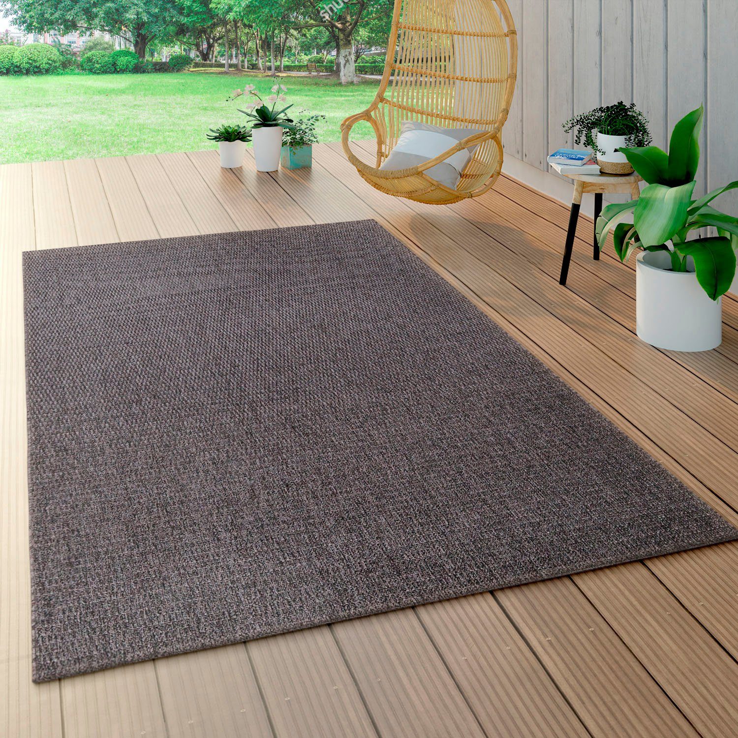 Teppich Waregem 624, Paco Flachgewebe, Home, rechteckig, geeignet, 4 mm, In- Farben, und Wohnzimmer Outdoor Höhe: grau Uni