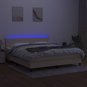 vidaXL Bettgestell Boxspringbett mit Matratze LED Creme 180x200 cm Stoff Bett Bettgestel