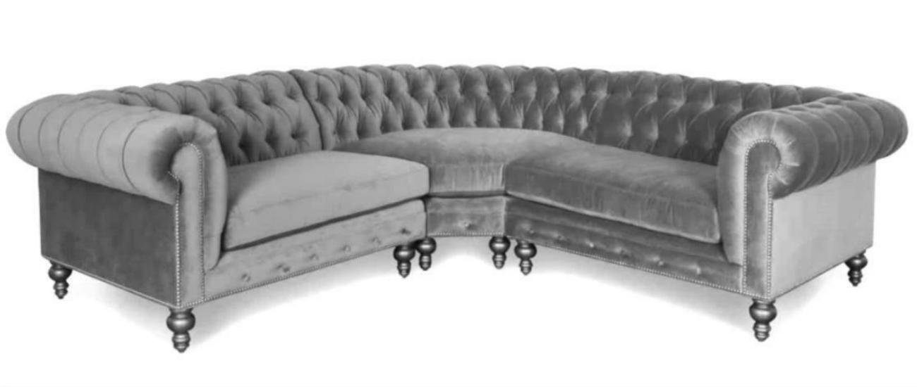 JVmoebel Ecksofa Chesterfield Ecksofa Sofa Couch Wohnlandschaft Eckgarnitur Sofas, Das Sofa ist mit Knöpfen und Nieten verziert Grau