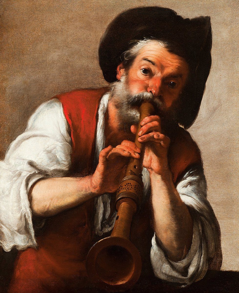 Kunstdruck The Flute Player Bernardo Strozzi Flöte Musik Holzinstrumente Mann B A, (1 St)