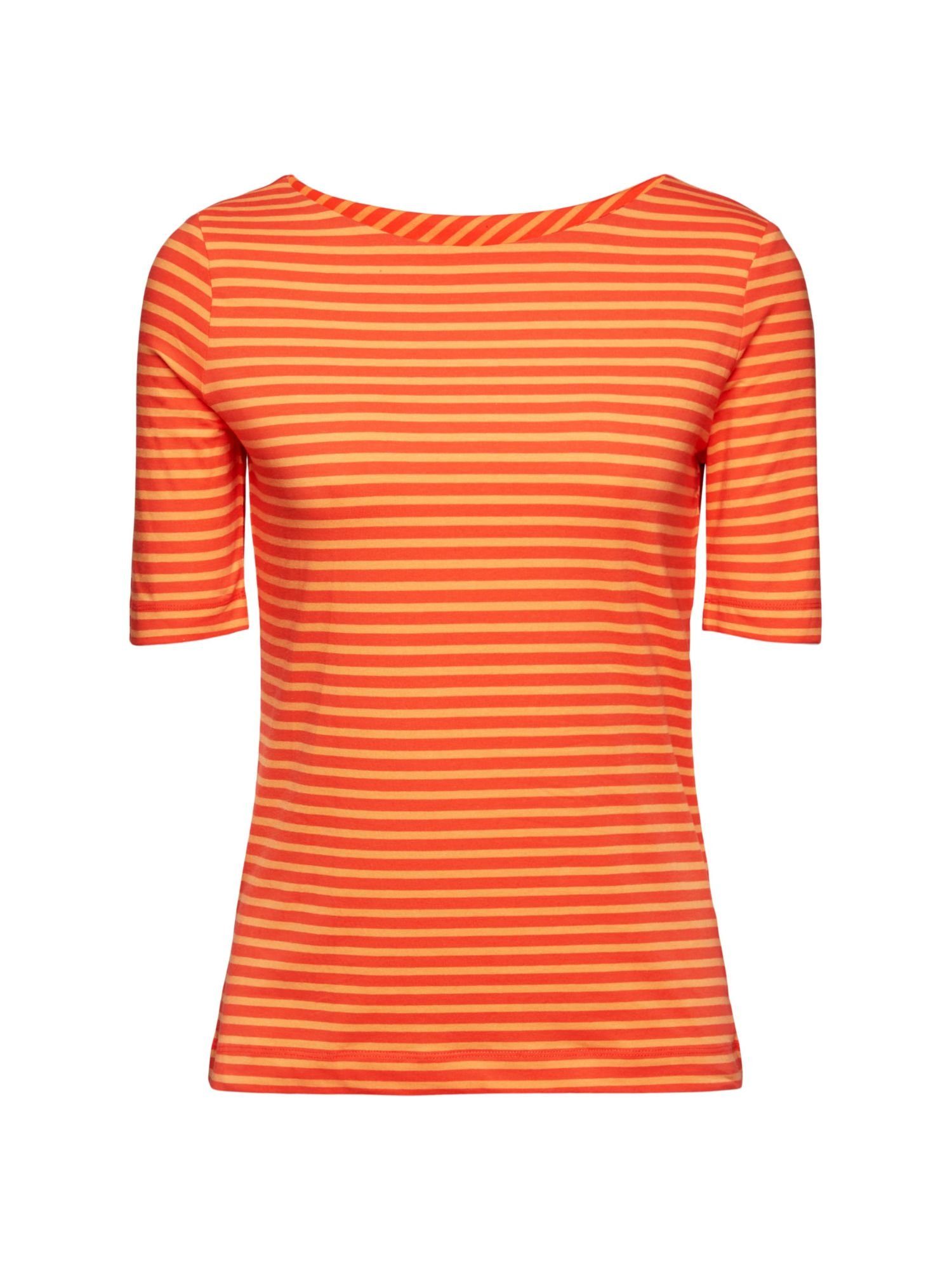Esprit T-Shirt Gestreiftes Baumwoll-T-Shirt mit U-Boot-Ausschnitt (1-tlg) ORANGE RED