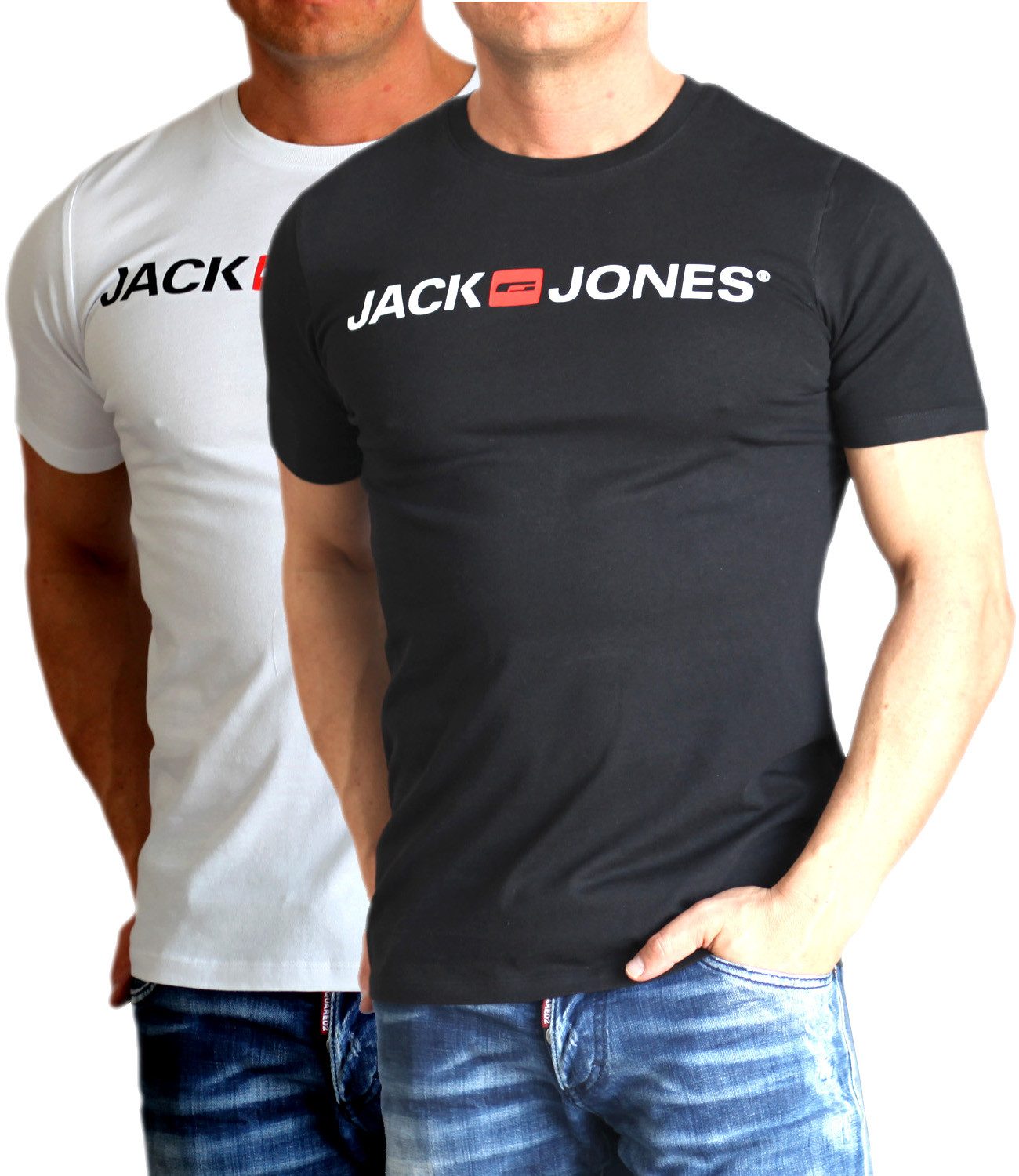 Jack & Jones T-Shirt Bequemes Logo-Shirt mit Printdruck (2er-Pack) unifarbenes Oberteil aus Baumwolle, Größe M