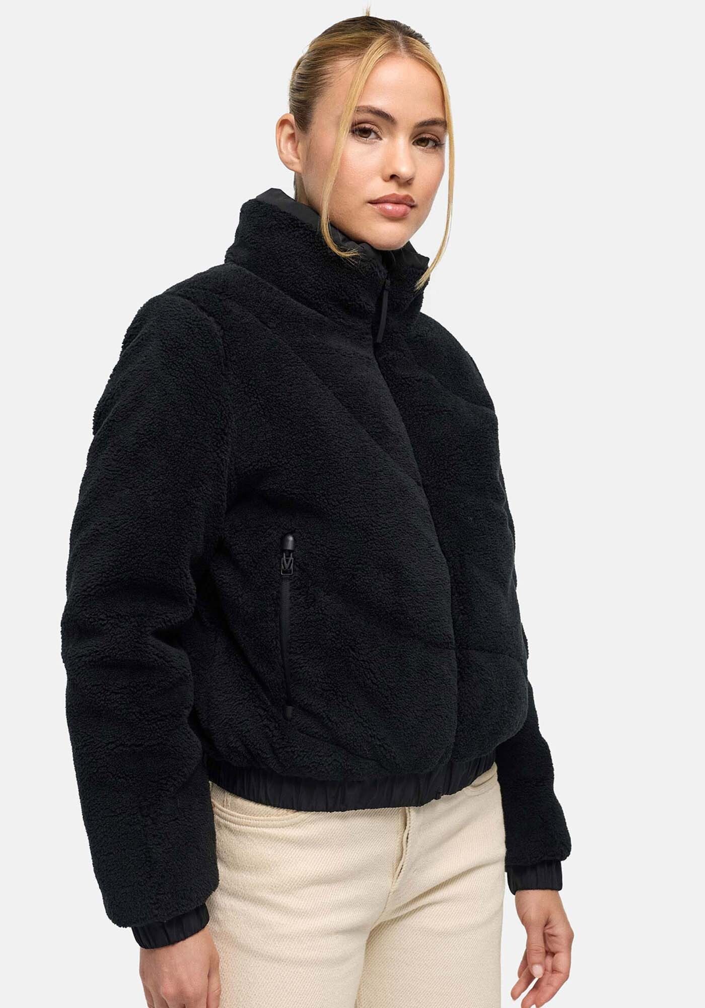 Marikoo Winterjacke Yuvaa Damen Teddyjacke kurz aus weichem Teddyfleece mit Stehkragen