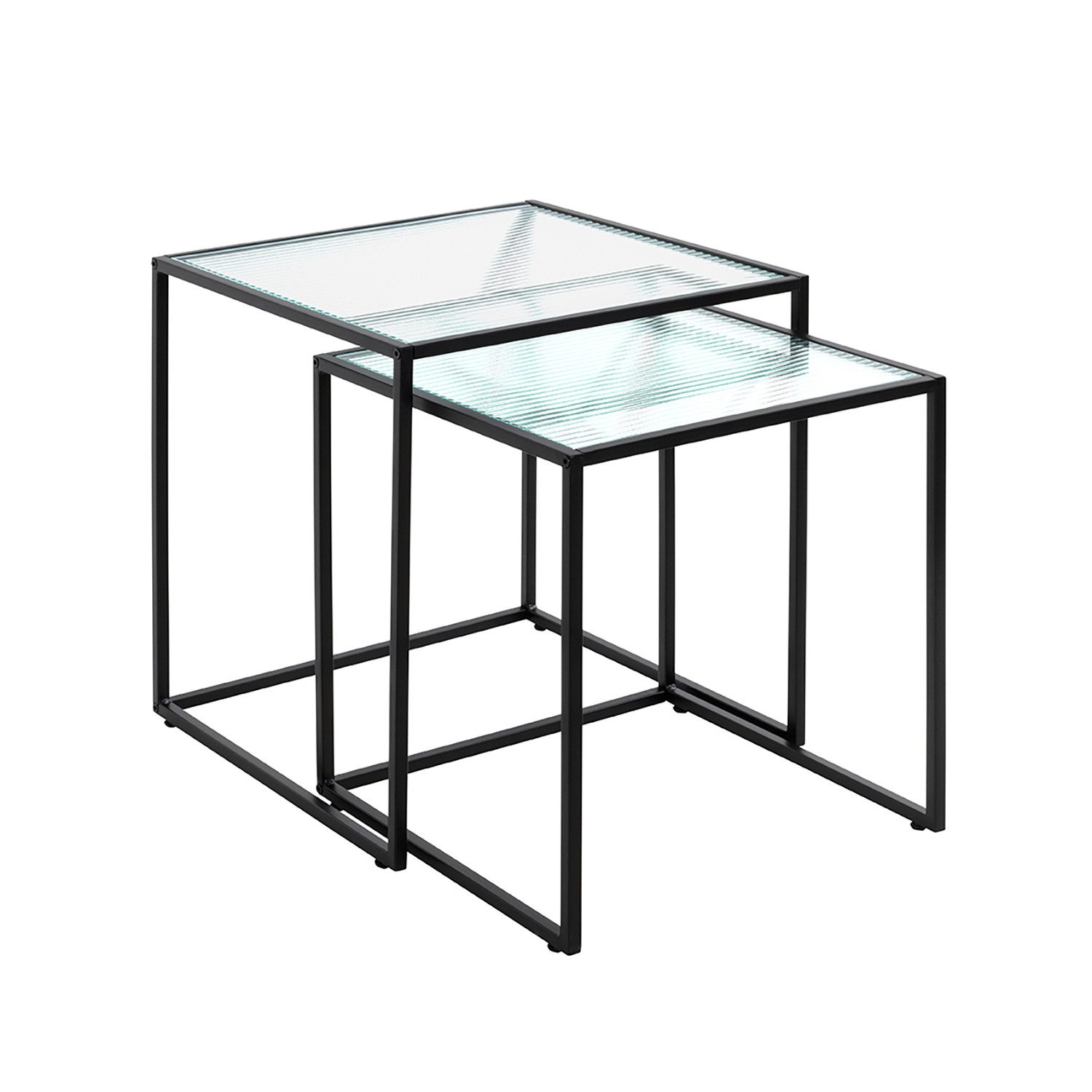 Beistelltisch Tisch 2er Set - schwarz aus Metall, Sicherheitsglas - Sofatisch