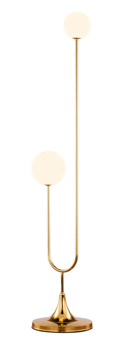 Licht-Erlebnisse Stehlampe SOSTRAND, ohne Leuchtmittel, Glas Echt-Messing 136 cm hoch in Gold Weiß G9 2-flammig Kugel Schirm