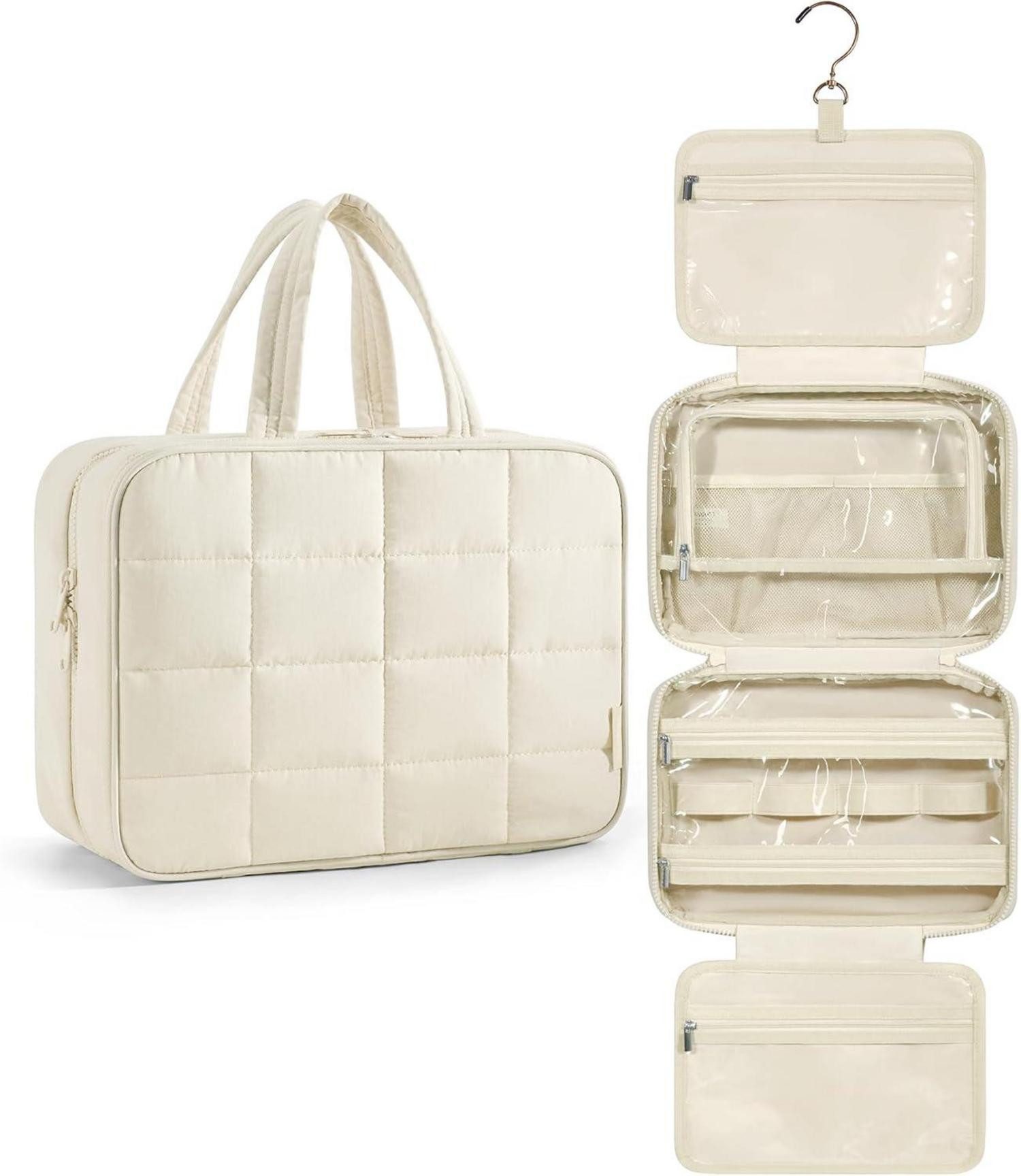 LuxusKollektion Kosmetiktasche Kulturbeutel Damen Groß Aufhängbar Organizer Beige Schmuck Makeup