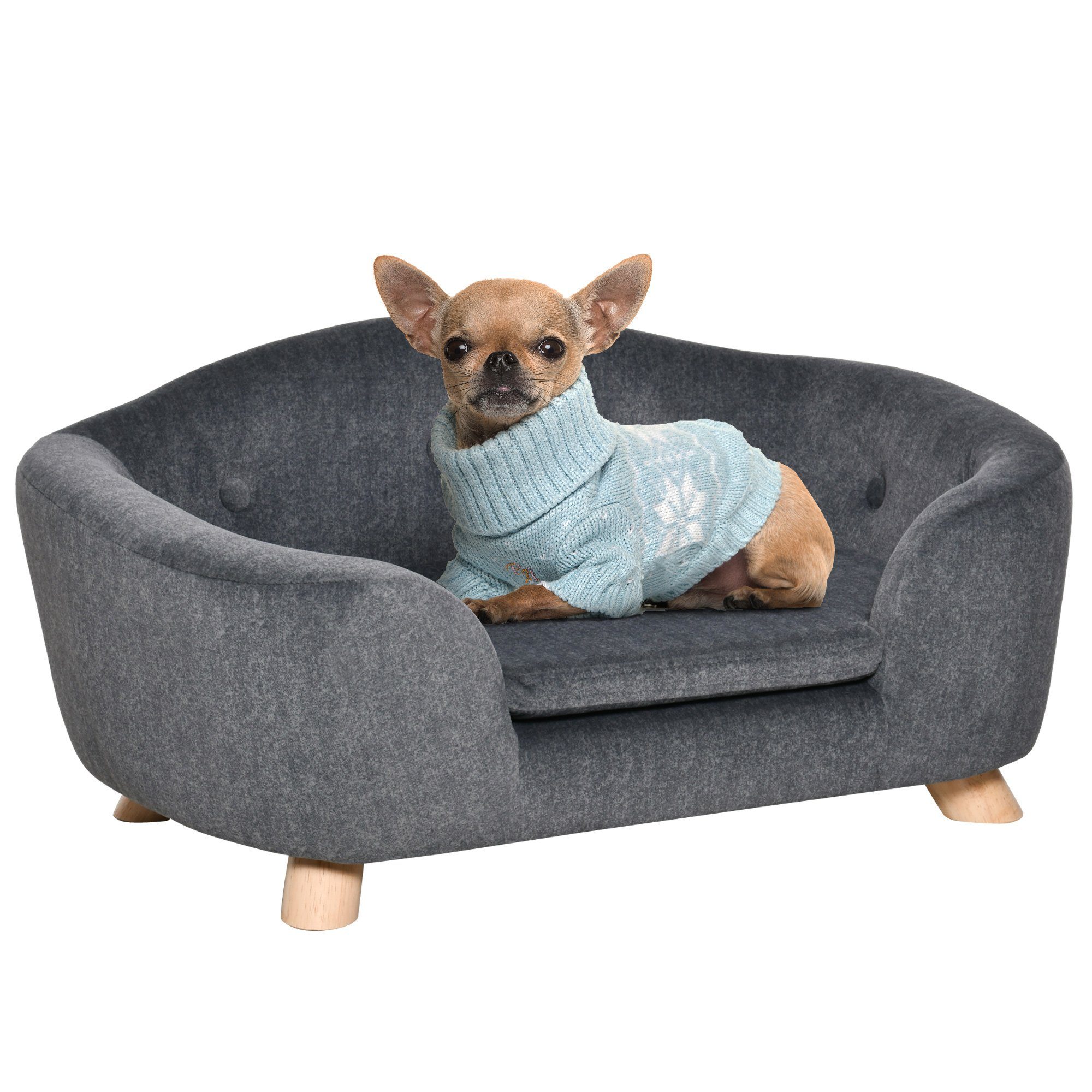 PawHut Tierbett Hundebett Hundesofa mit Kissen, Plüsch, Dunkelgrau 70 x 47 günstig online kaufen