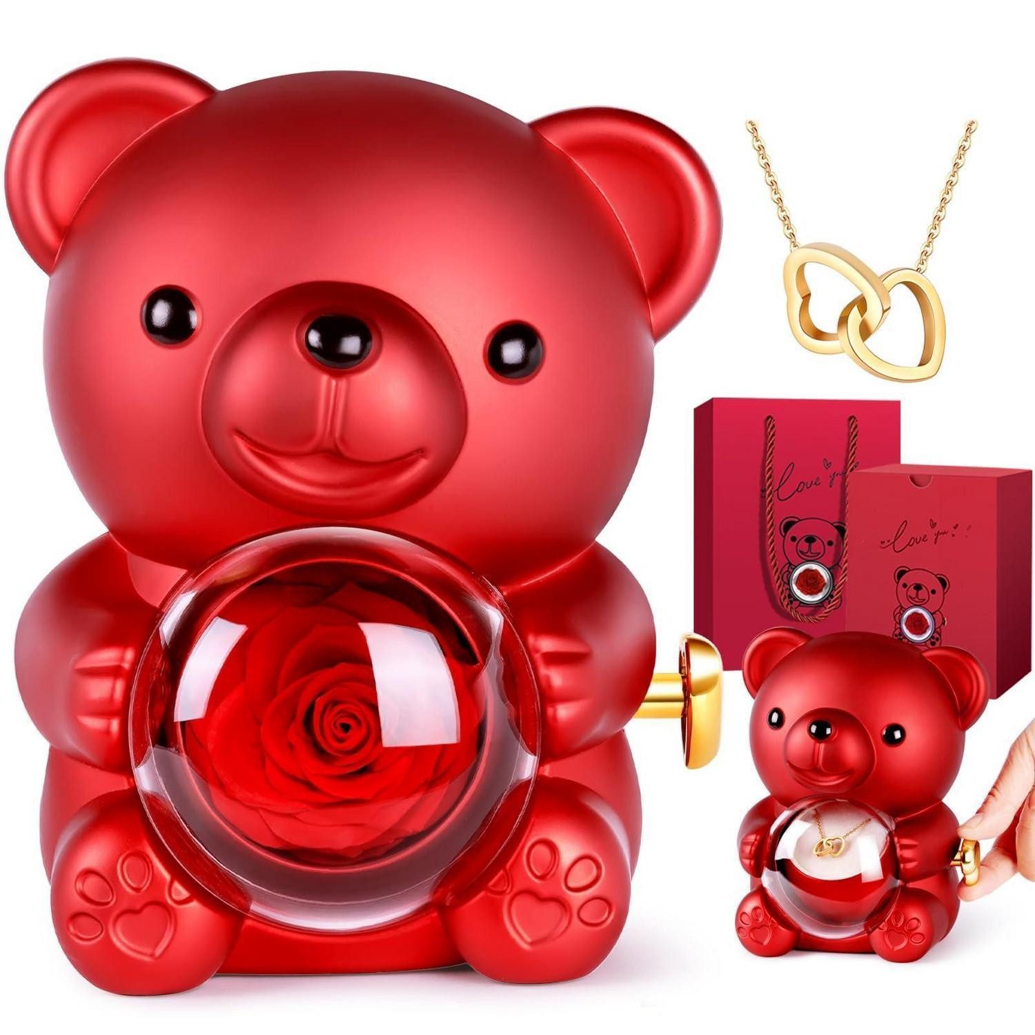 LuxusKollektion Kette und Anhänger Set Ewiger Rosenbär mit Kette
