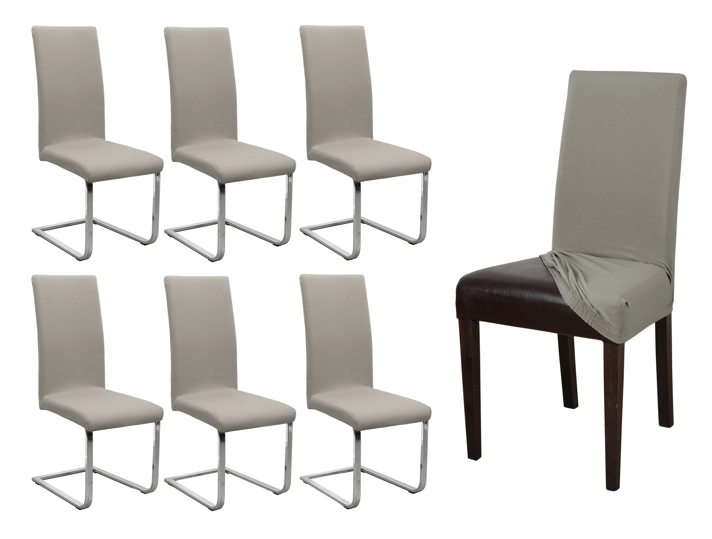 Beautex Stuhlhusse Jersey Baumwolle elastisch für Stühle und Schwingstühle 6er Set