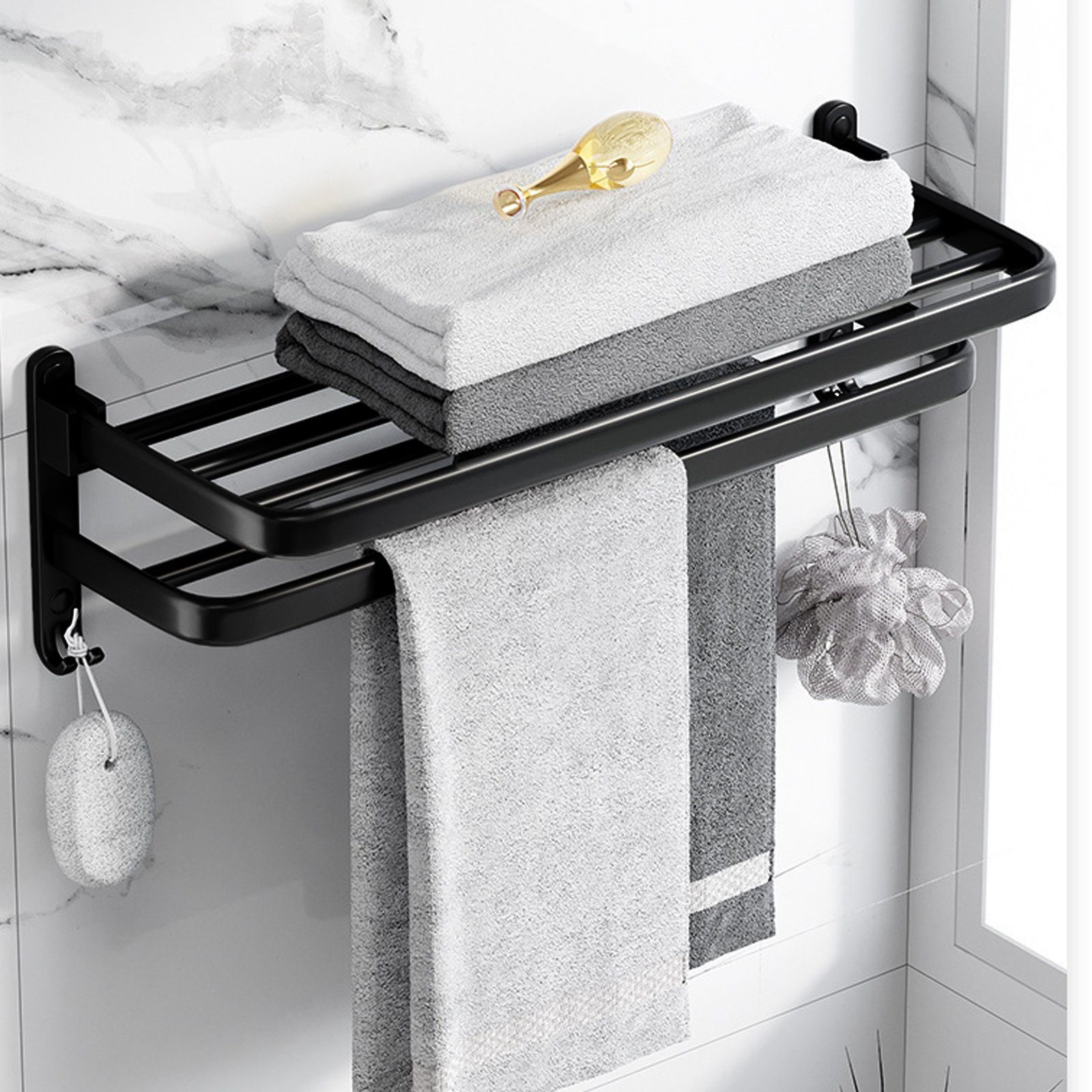 Aoucheni Doppelhandtuchhalter Wandmontage Handtuchhalter ohne Bohren Bad mit 2 Handtuchstangen, befestigen ohne Bohren
