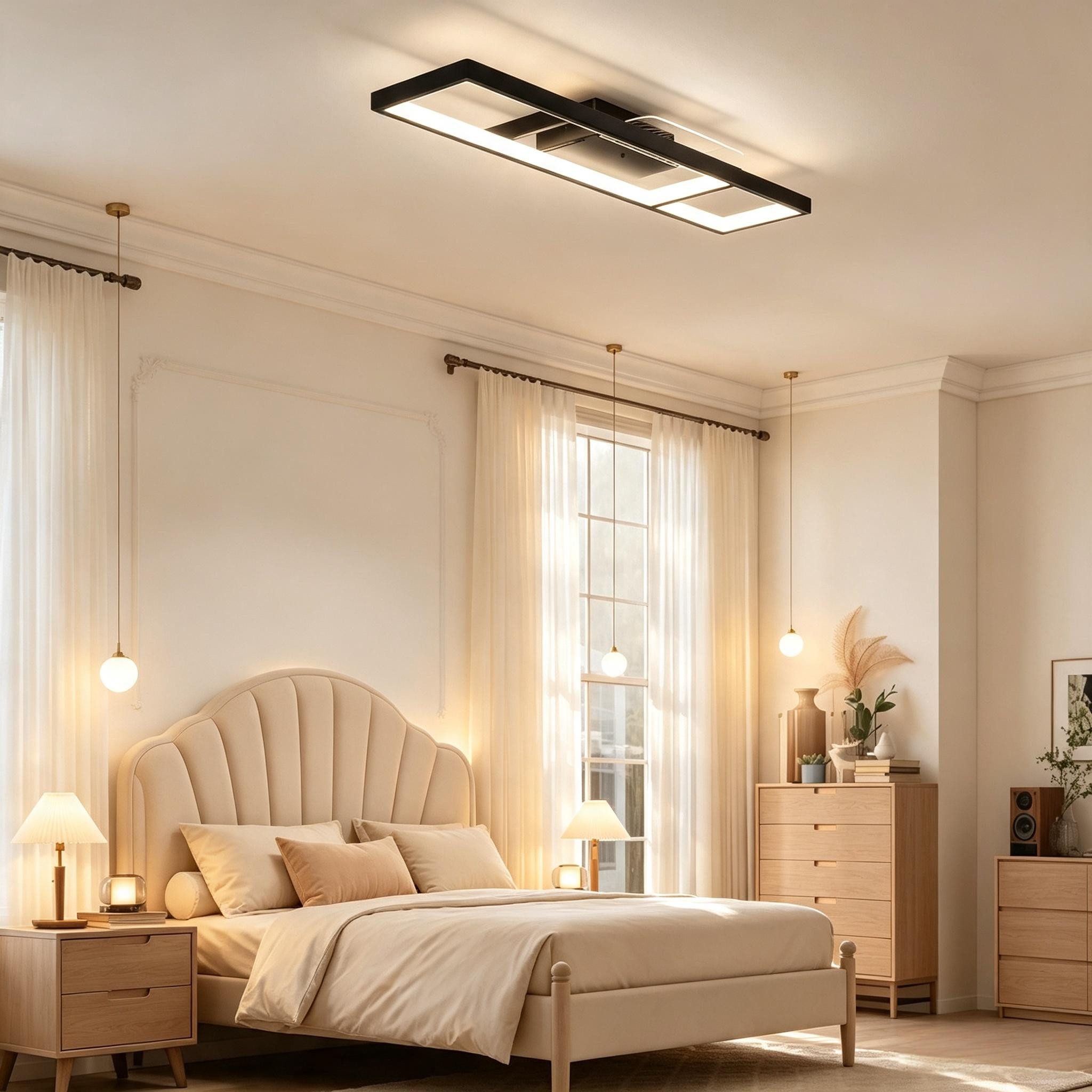 Blossom LED Deckenleuchte Rechteck LED Deckenlampe Hängelampe 43 W, 70×30 cm 4600 lm, Lamp 3000–6000 K dimmbar mit Fernbedienung für Wohnzimmer Schlafzimmer