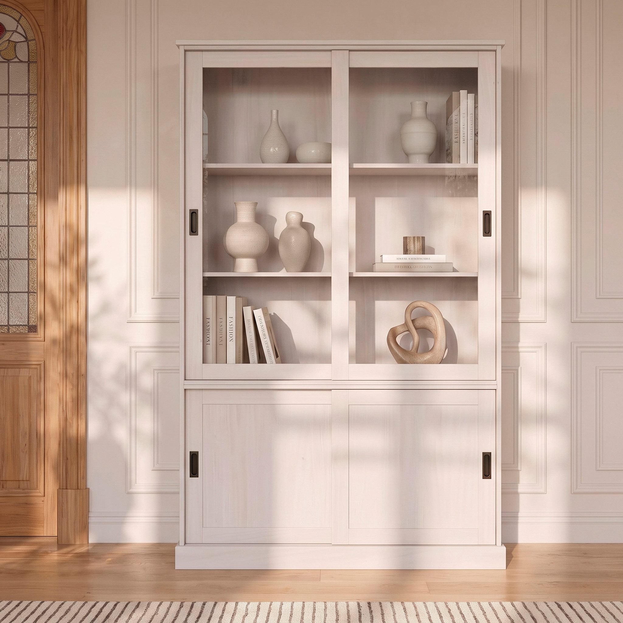 OTTO home Vitrine Schröder mit 2+2 Schiebetüren, aus massivem Kiefernholz, Breite 114 cm