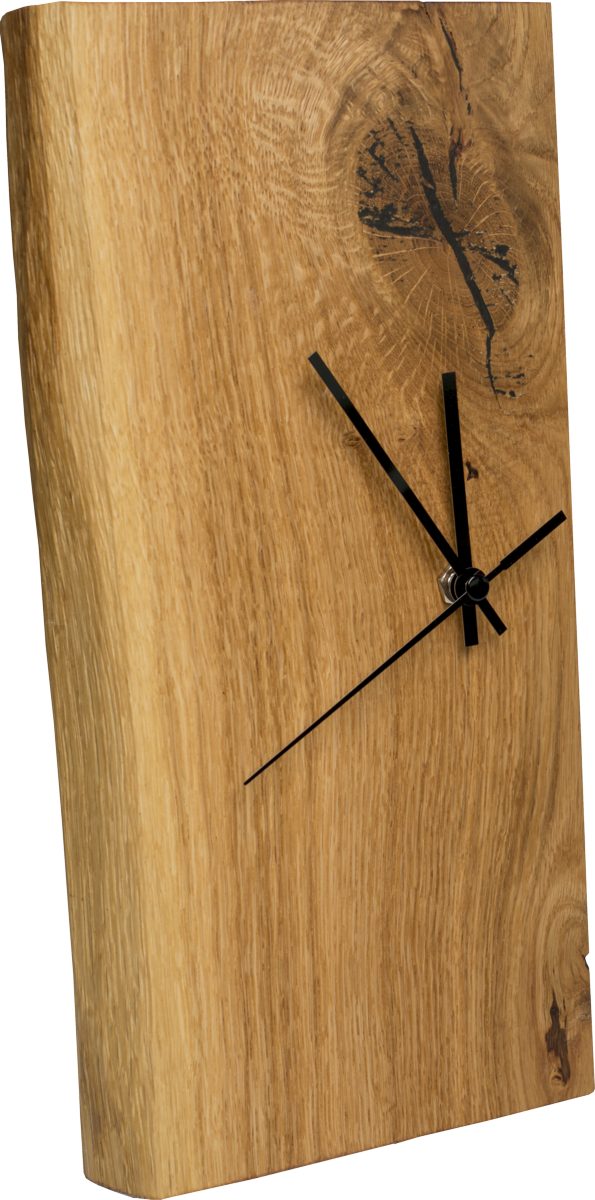 inn art dESIGN Uhr Eiche als Wanduhr Standuhr Tisch-Uhr verwendbar, & Baumkante) (Echt-Holz Funkwanduhr Holz einseitig auch mit Echt