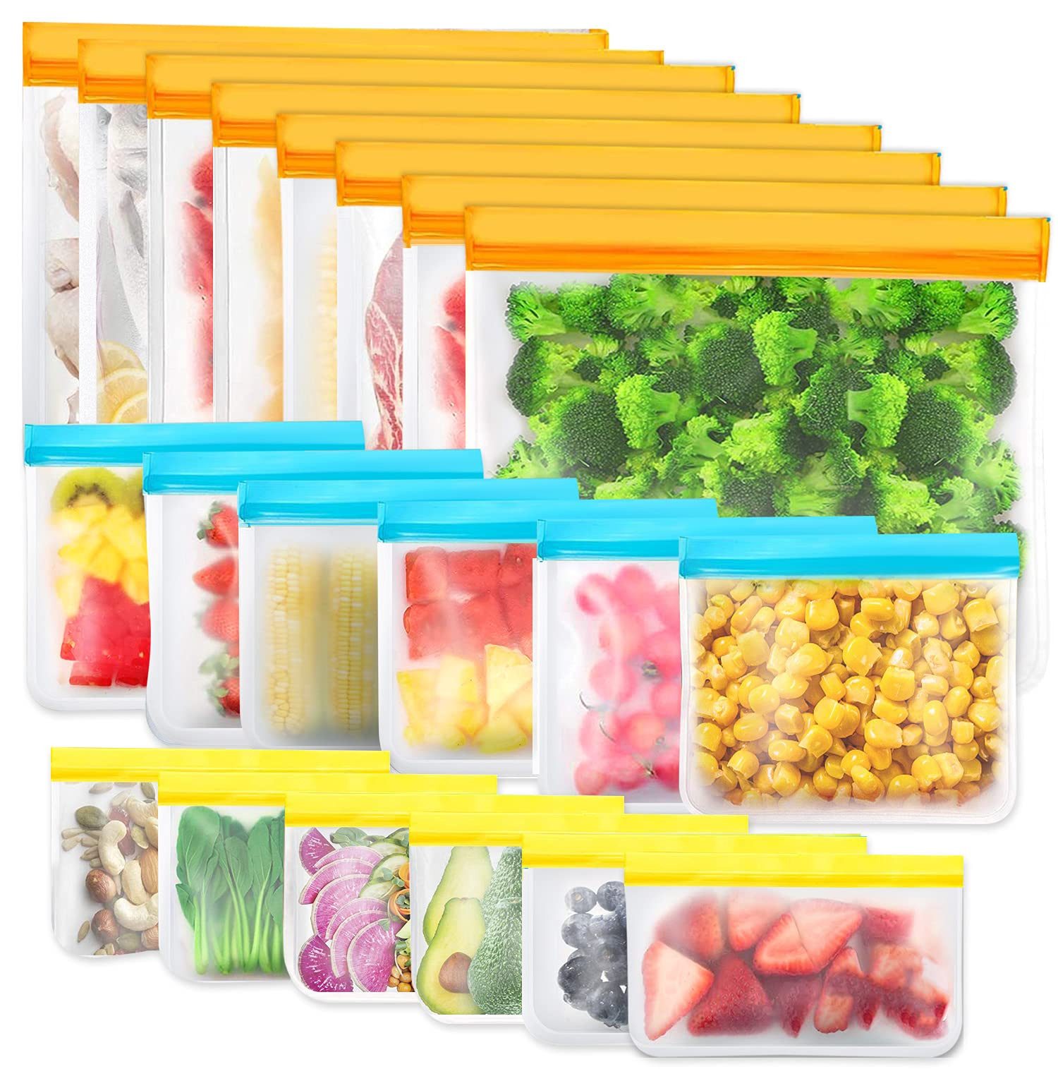 HYTIREBY Gemüsebeutel 20er Pack Aufbewahrungsbeutel, BPA-freie Gefrierbeutel, Silikon, (20-tlg), Wiederverwendbare Sandwichbeutel, Silikon-Lebensmittelbeutel