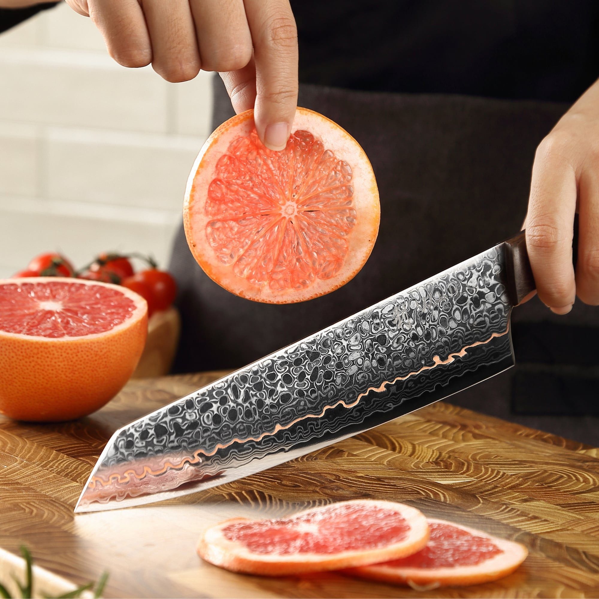 Wakoli Asiamesser Kawa Damast Kiritsuke Küchenmesser Kochmesser 20 cm Klinge mit Kupfer, Damaststahl, Kupfereinlage, VG10