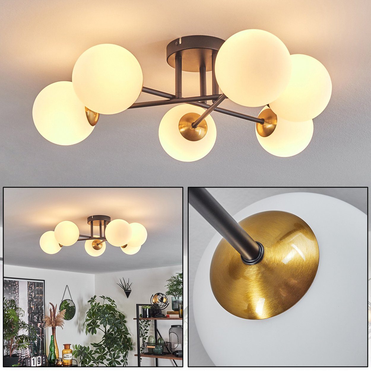 hofstein Deckenleuchte Deckenlampe aus Metall/Glas in günstig online kaufen