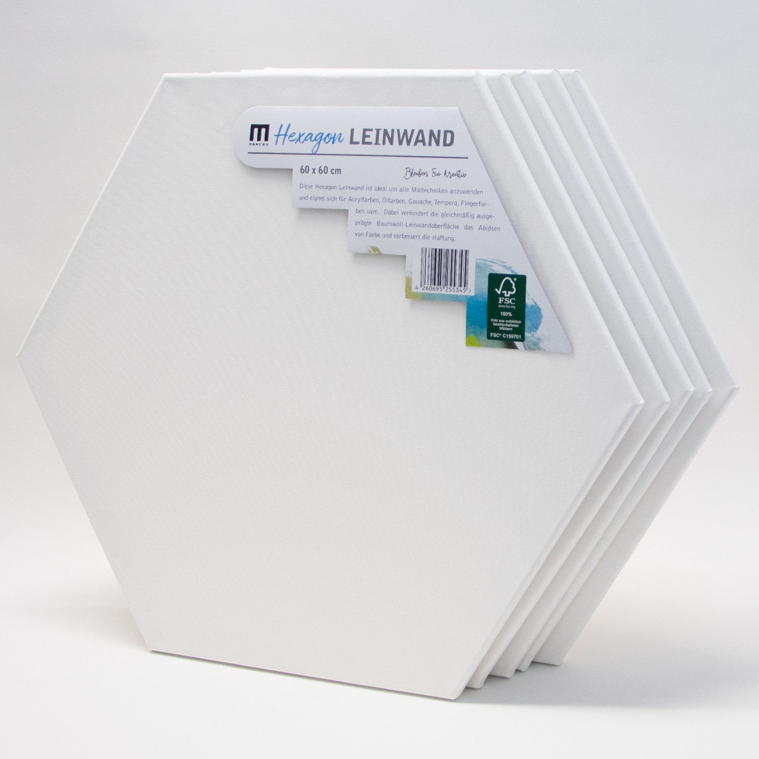 M MERCEO Leinwand, 5er Set Leinwand Hexagon Sechseck 60cm Durchmesser (280g/m²,Baumwolle)