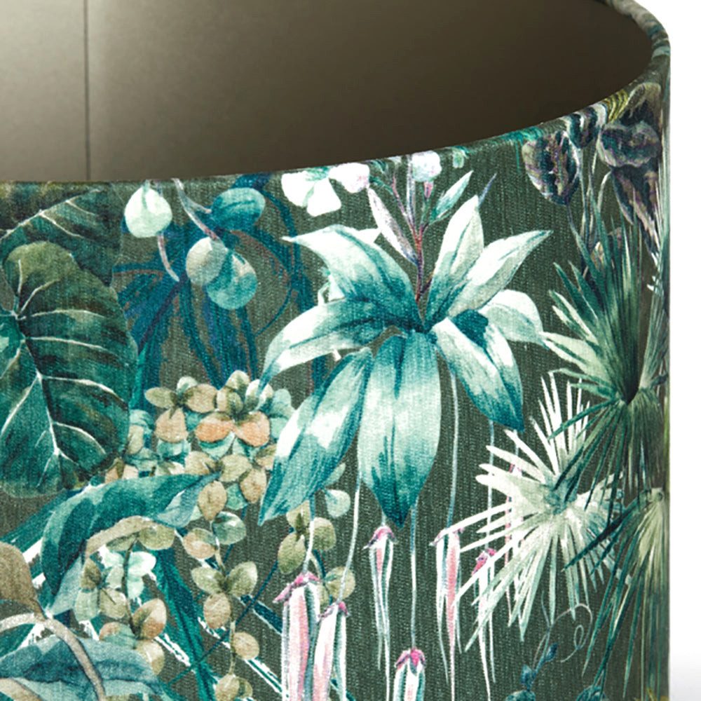 Dirk Davids Leuchten GmbH Lampenschirm Lampenschirm Zylinder in Velours mit Floralen Motiven in Grün 20-20-15, Harmonisches Licht