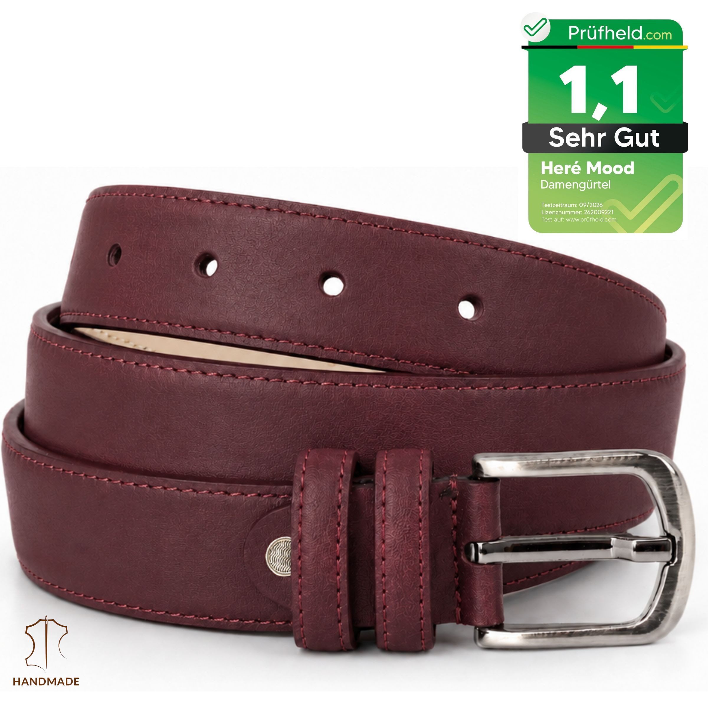 herémood Ledergürtel Gürtel Damen Ledergürtel Jeans & Kleid Geschenke Frauen Accessoires (Gürtel Damen Bordeaux 115 cm - Premium Ledergürtel - handgefertigt - hochwertig verarbeitet - kürzbar, 1-St., Taillengürtel Damen aus Echtleder, für Mom Jeans Damen & Kleid & Hosen) Damengürtel Leder, Geburtstag Geschenk Frau Jeans, Hosen & Kleidung