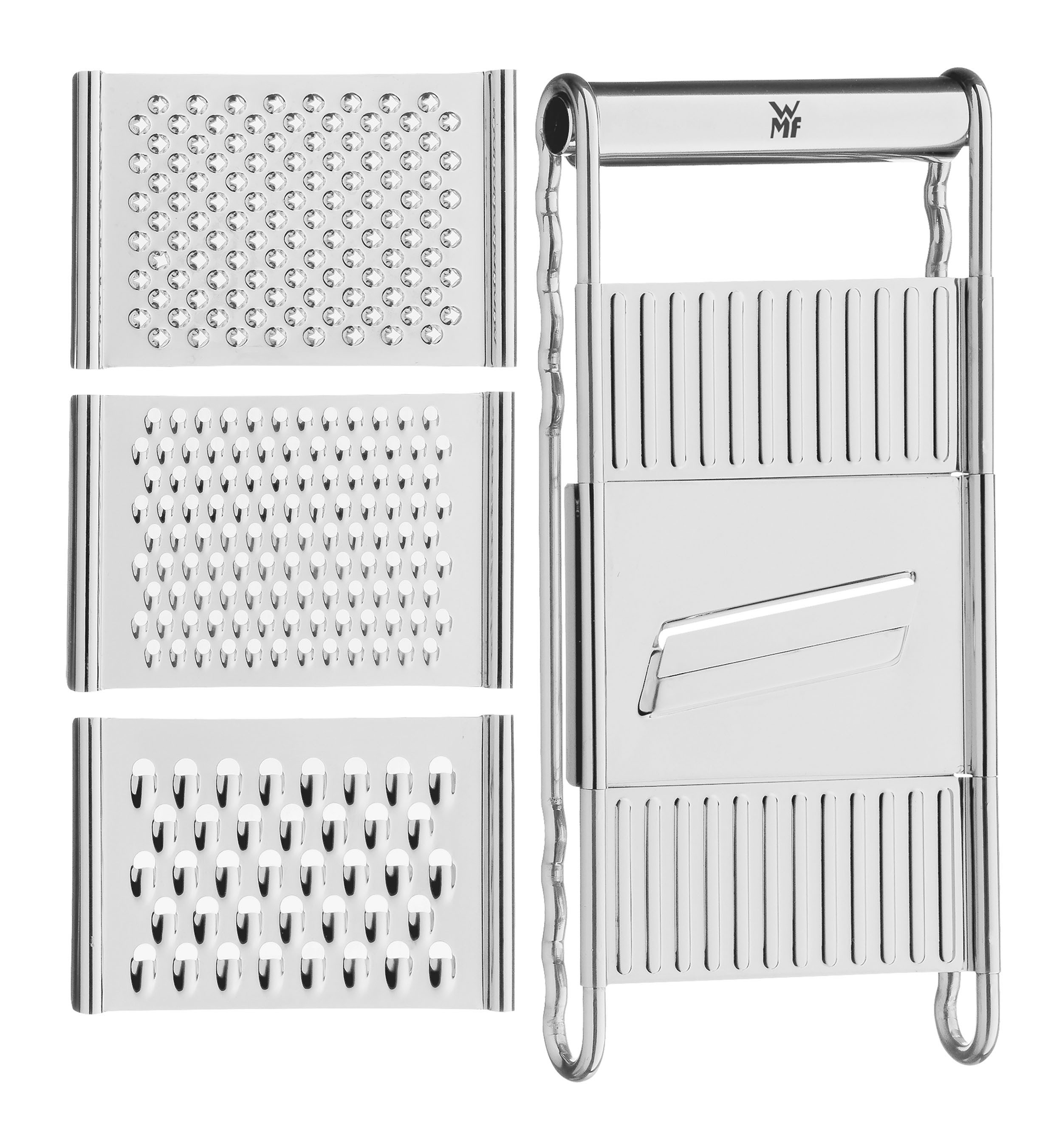 WMF Multireibe Gourmet, Cromargan® Edelstahl Rostfrei 18/10, (Set, 5-St), 4 Einsätze, Hobeln, Raspeln, Reiben, Schneiden, Cromargan Edelstahl