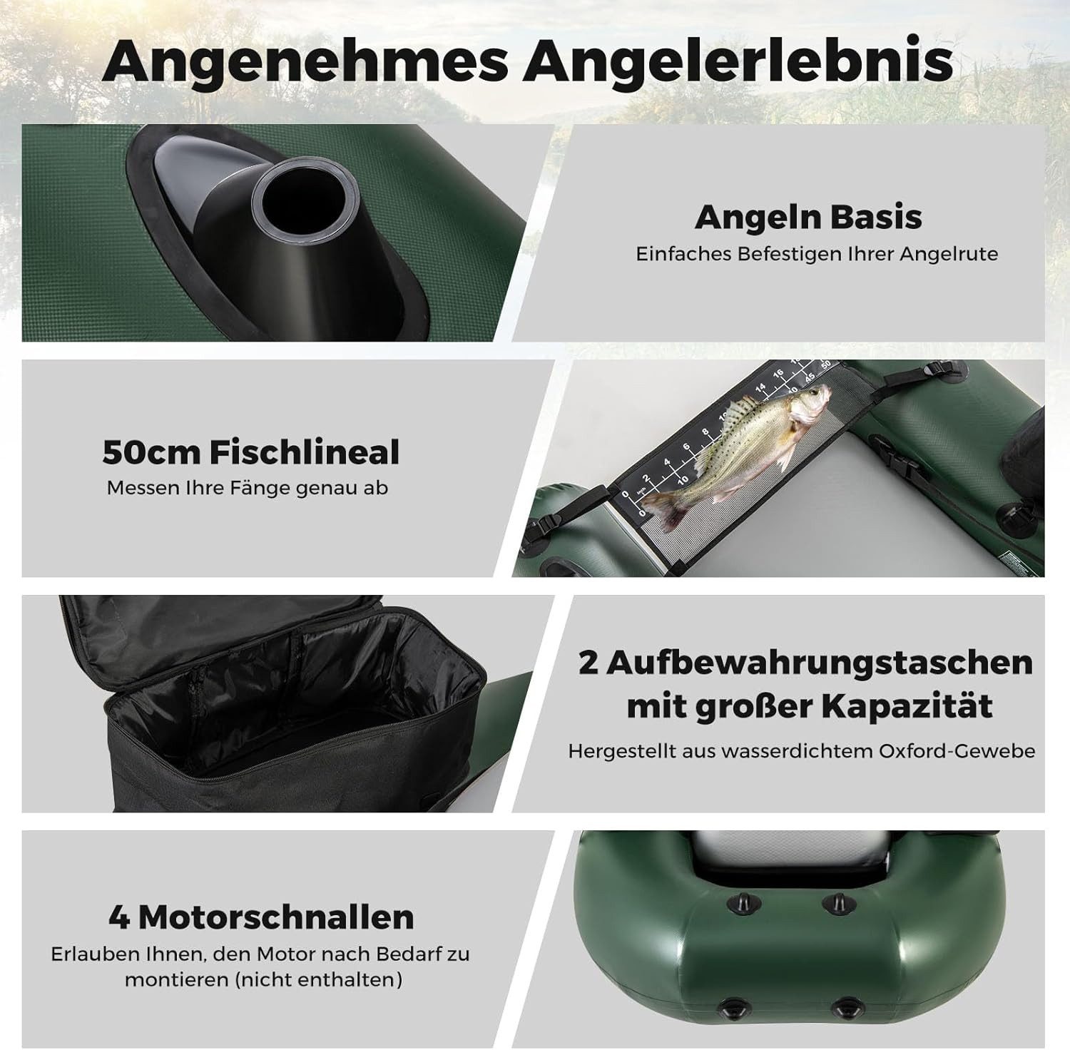 KOMFOTTEU Schlauchboot, mit Verstellbarer Rückenlehne, 2 Aufbewahrungstaschen