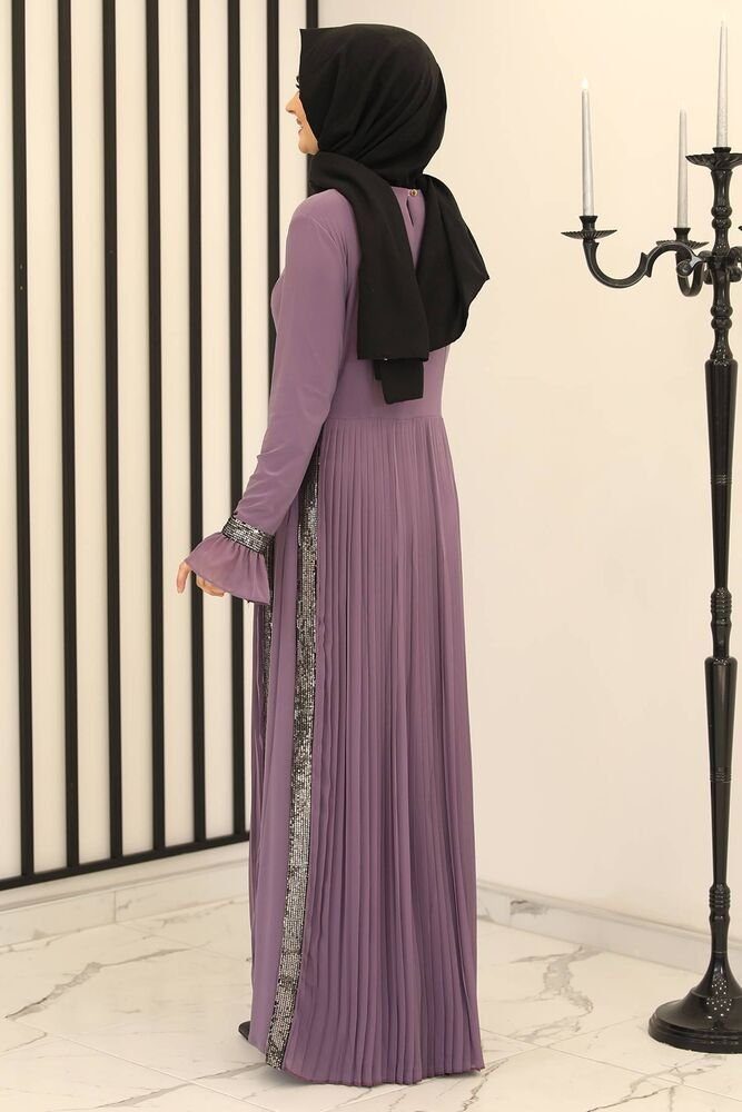 Modavitrini Maxikleid Damen Hijab Abendkleid mit Pailletten Modest Abiye Abaya (EYLÜL) Faltendetail Rock