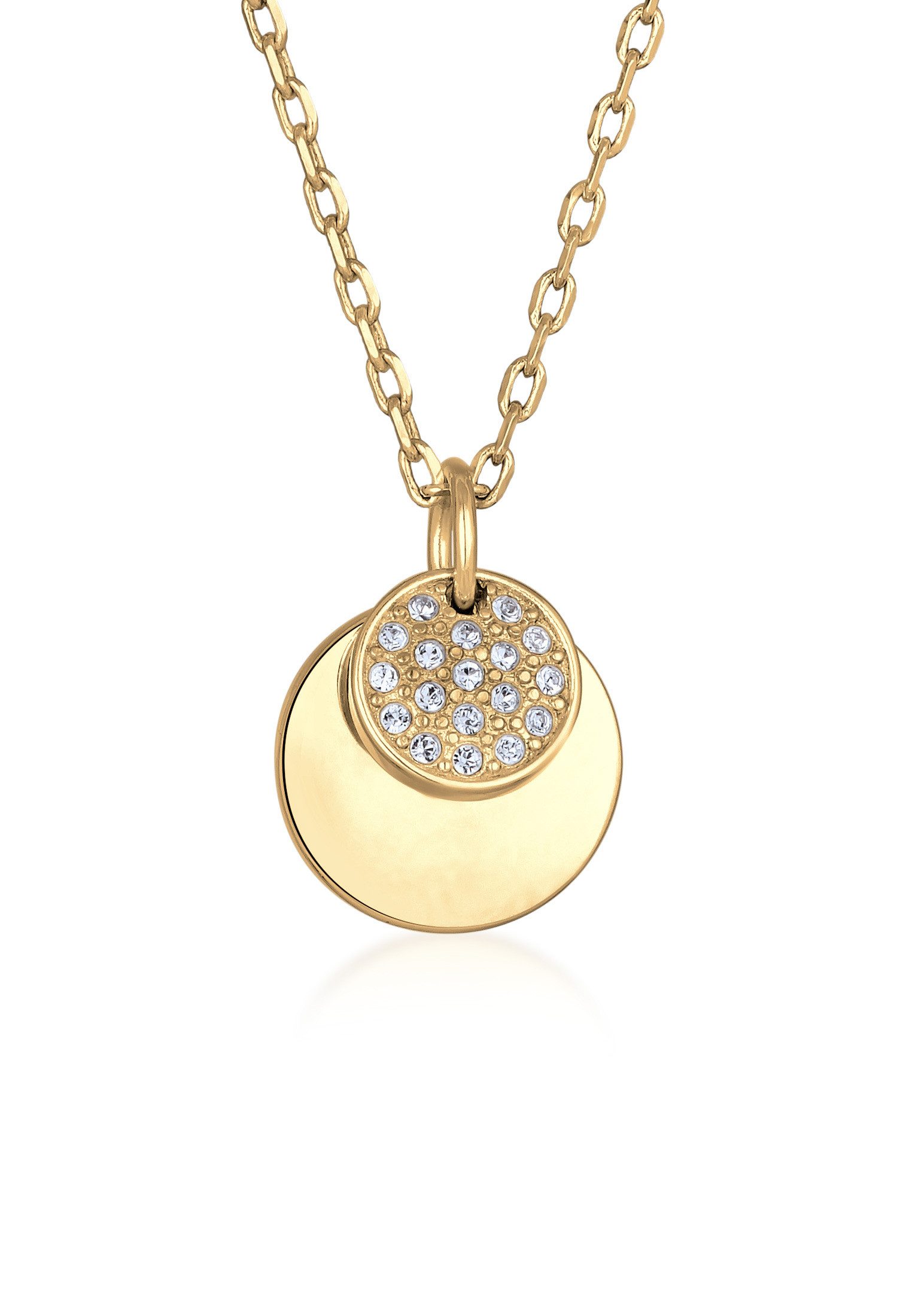 ELLI Kette mit Anhänger Plättchen Kristalle Elegant Silberfarben Plättchen mehr