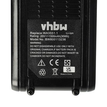 vhbw kompatibel mit Worx WX523, WX523.9, WX529, WX529.9, WX550, WX550.1, Akku Li-Ion 1500 mAh (20 V)