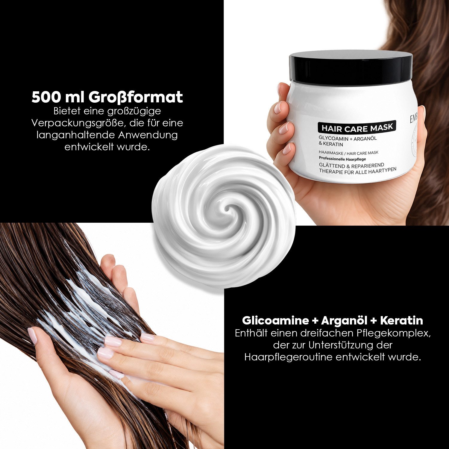 EMBEAUTY Haarmaske Keratin Haarmaske – Intensive Pflege & Feuchtigkeit, 500 ml